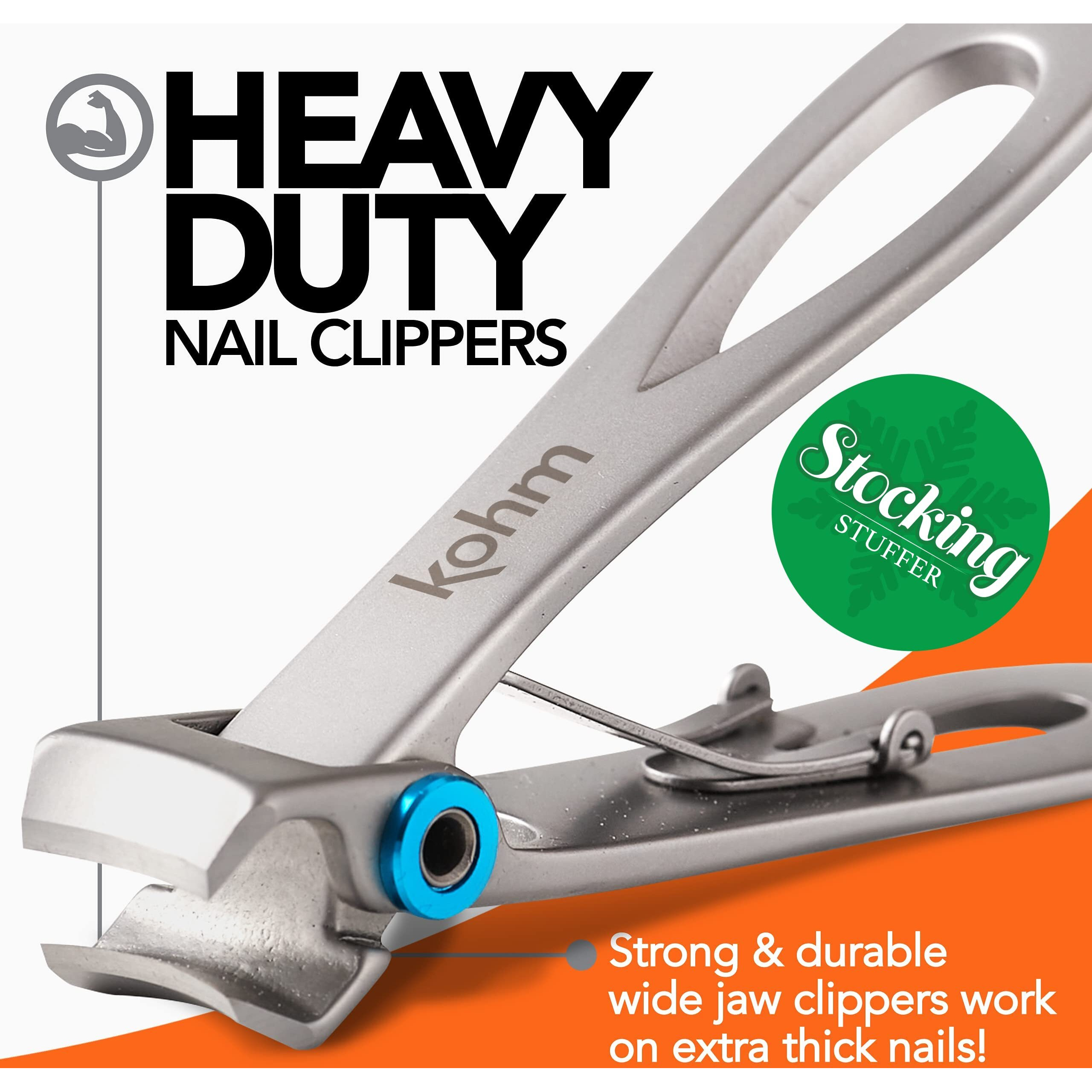 Kohm Nail Clippers For Thick Nails - Heavy Duty, Wide Mouth Professional Fingernail And Toenail Clippers For Men, Women & Seniors, Silver
