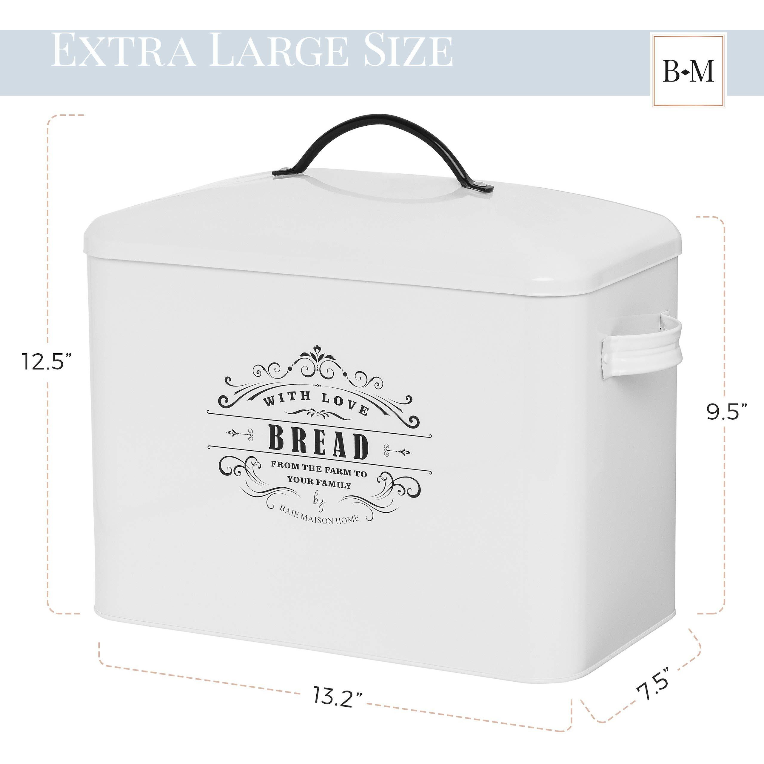 Extra Large White Farmhouse Bread Box For Kitchen Countertop - Holds 2+ Loaves For All Your Bread Storage - Bread Container Counter Organizer To Suit Farmhouse Kitchen Decor, Vintage Kitchen, Rustic