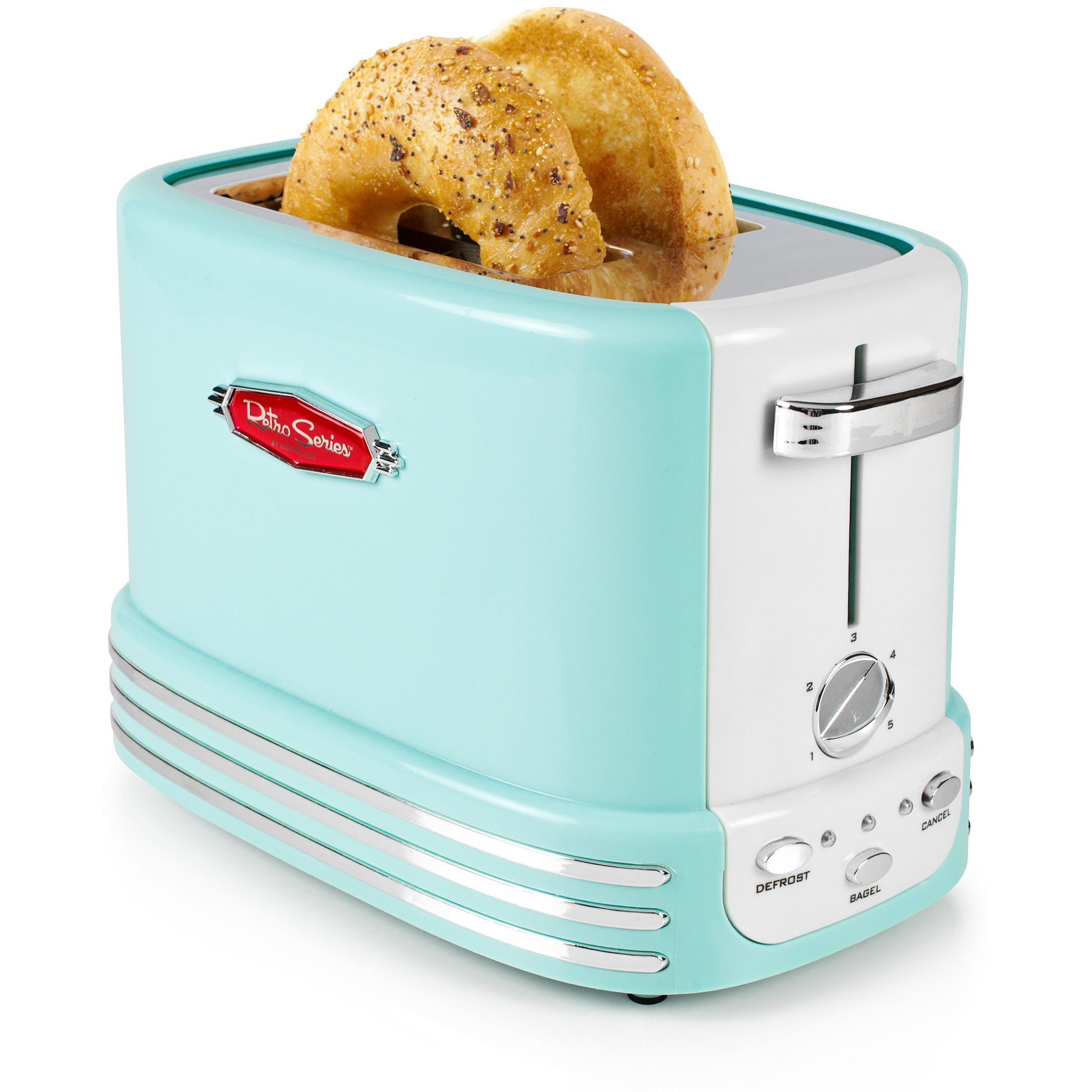 Nostalgia New And Improved Retro Wide 2-Slice Toaster Perfect For Bread, English Muffins, Bagels, 5 Browning Levels, With Crumb Tray & Cord Storage - Aqua, Turquoise
