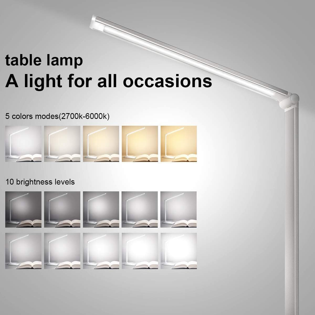White Crown Led Desk Lamp Dimmable Table Lamp Reading Lamp With Usb Charging Port, 5 Lighting Modes, Sensitive Control, 30/60 Minutes Timer (White, First-Generation)