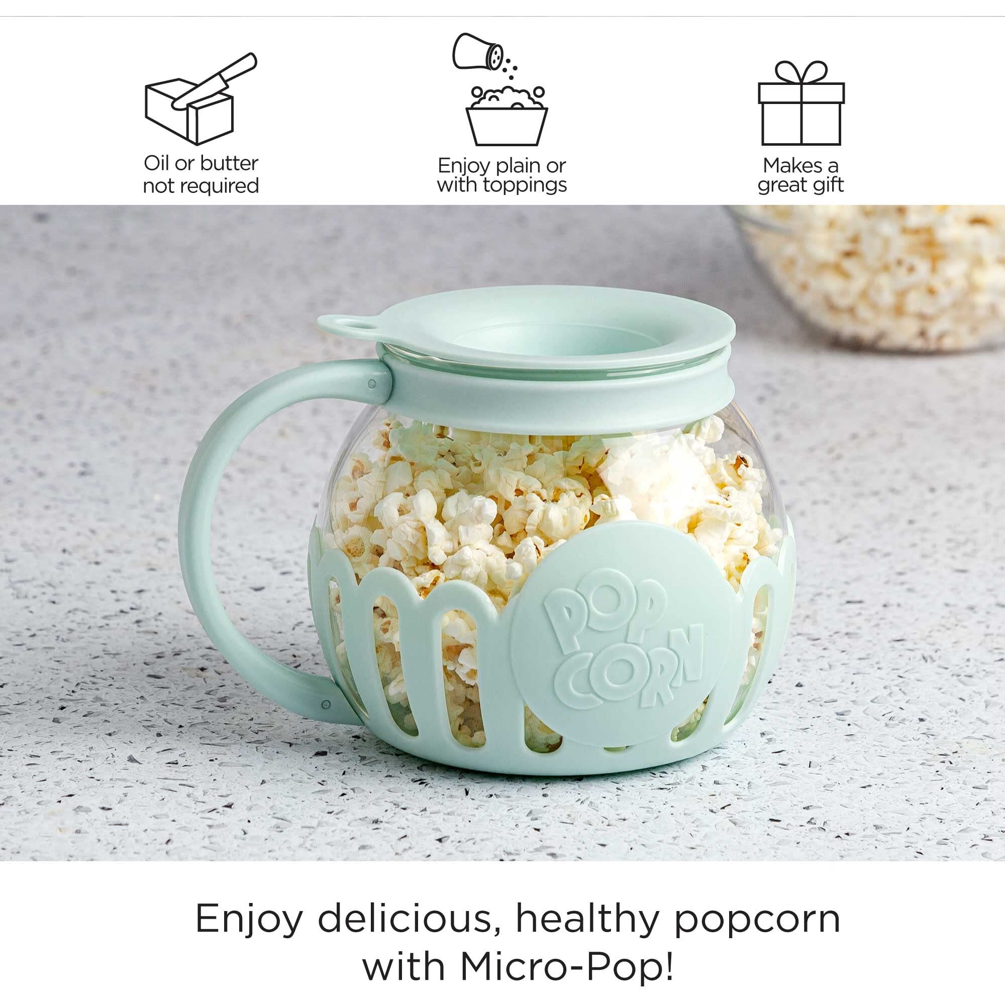 Ecolution Patented Micro-Pop Microwave Popcorn Popper With Temperature Safe Glass, 3-In-1 Lid Measures Kernels And Melts Butter, Made Without Bpa, Dishwasher Safe, 1.5-Quart, Aqua