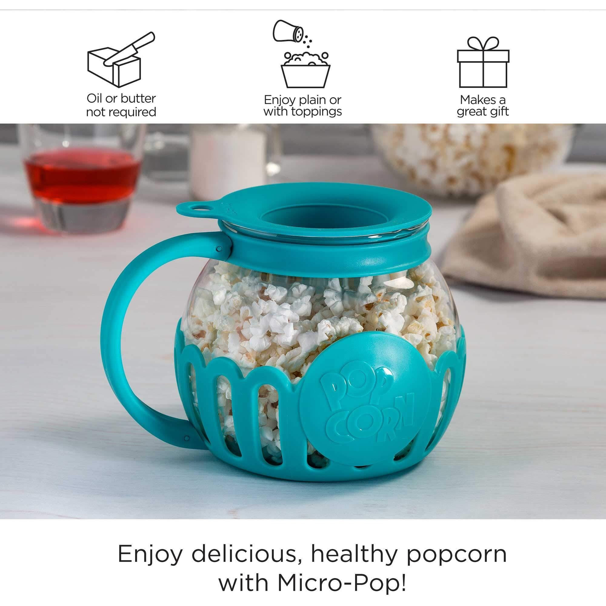 Ecolution Patented Micro-Pop Microwave Popcorn Popper With Temperature Safe Glass, 3-In-1 Lid Measures Kernels And Melts Butter, Made Without Bpa, Dishwasher Safe, 1.5-Quart, Teal