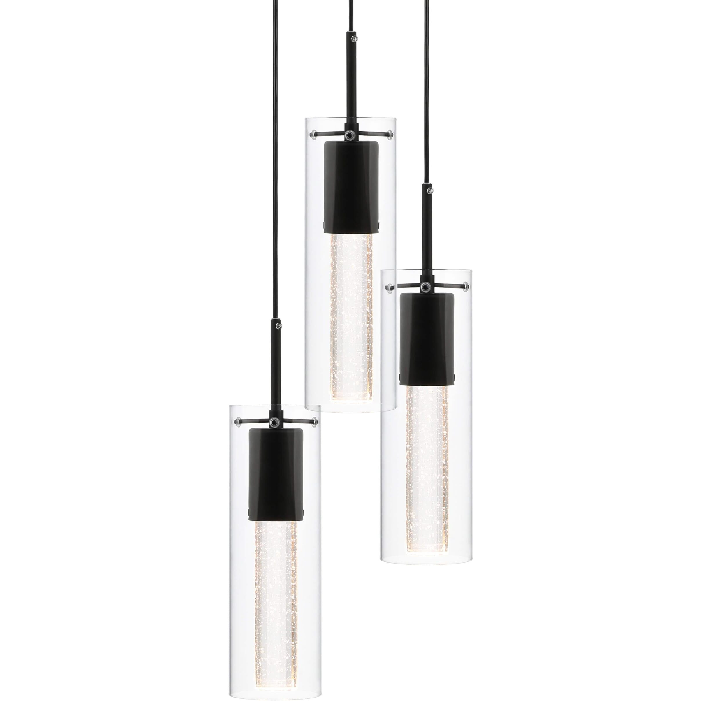 Xinbei Lighting Pendant Light, Modern 3 Light Cluster Kitchen Island Pendant Lighting With Led Bulb & Bubble Crystal, Matte Black Finish Xb-P1110-3-Mb