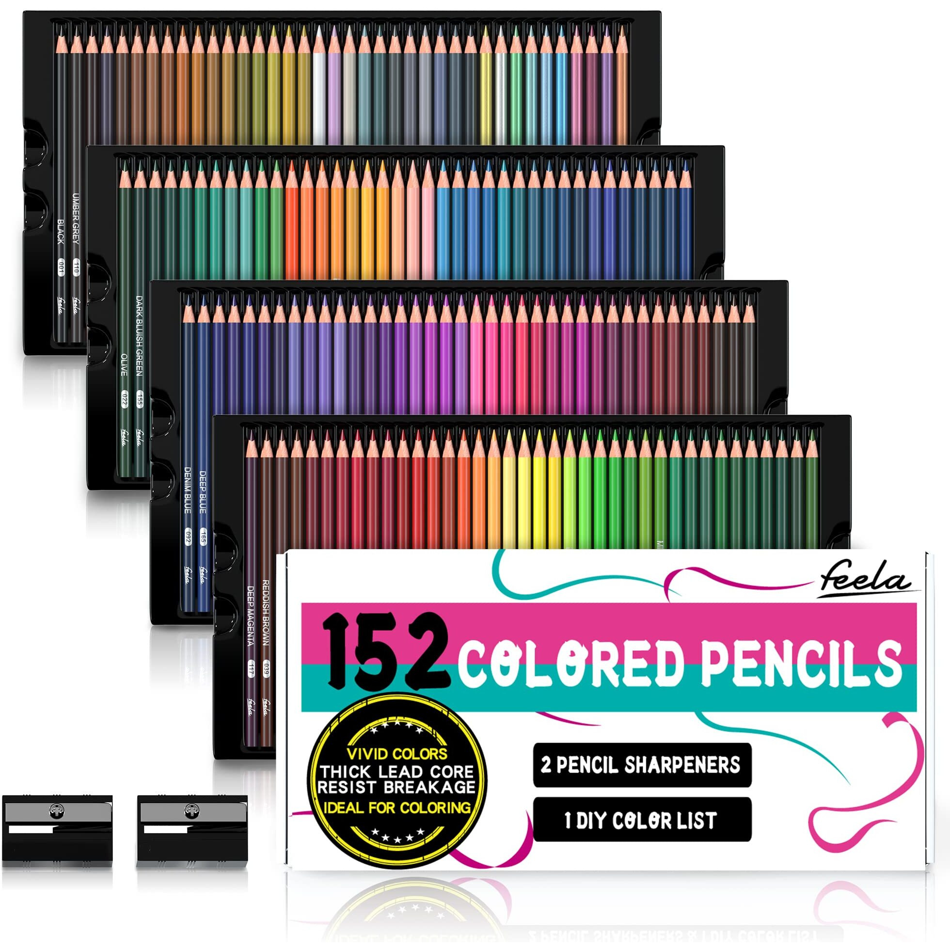 Feela 152 Colored Pencils With Pencil Sharpener Premium Soft Core Colors Pencils Set For Adult Coloring Books