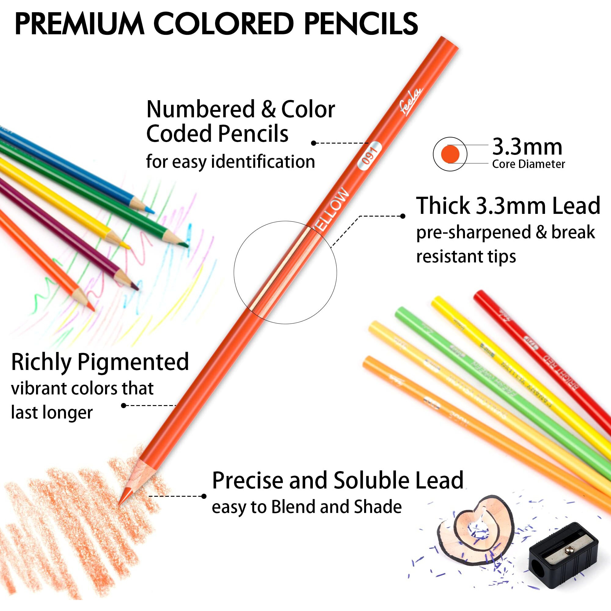 Feela 152 Colored Pencils With Pencil Sharpener Premium Soft Core Colors Pencils Set For Adult Coloring Books