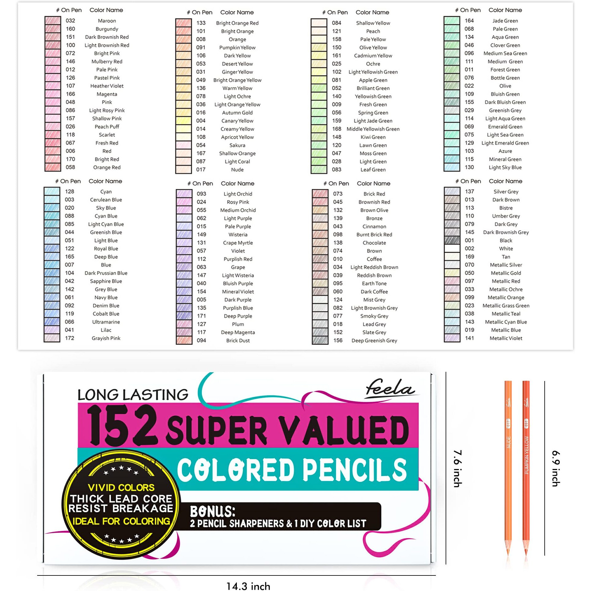 Feela 152 Colored Pencils With Pencil Sharpener Premium Soft Core Colors Pencils Set For Adult Coloring Books