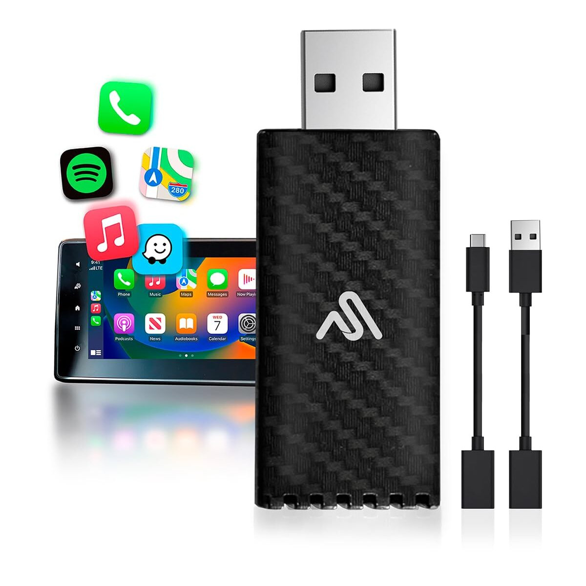 Autosky Wireless Carplay Adapter 2023 Pro Edition - Fastest And Most Compact Wireless Carplay Adapter Factory Wired Carplay Cars - Usb-A And Usb-C Cables - Wired Carplay Required