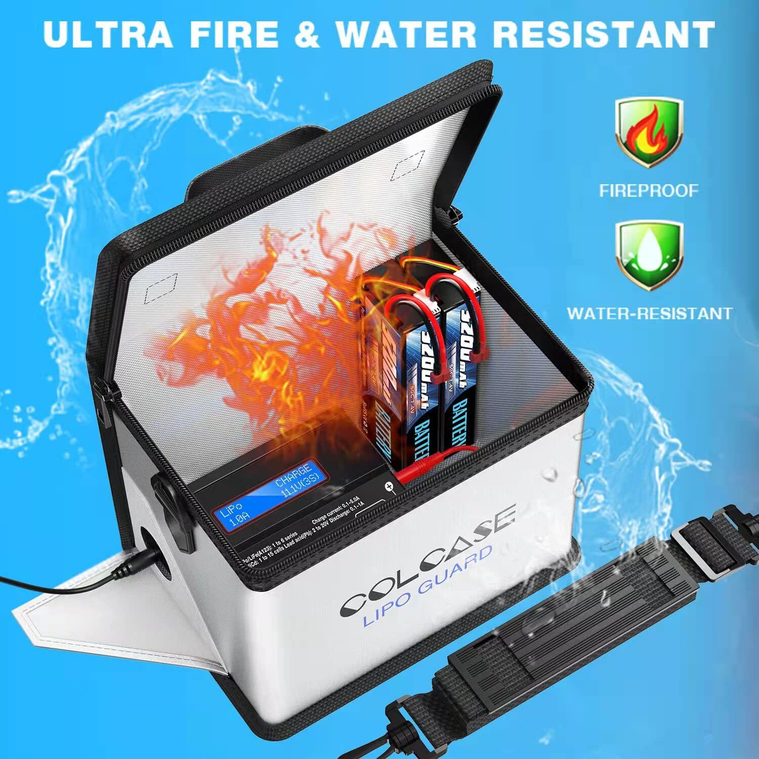 Colcase Fireproof Explosionproof Lipo Safe Bag For Lipo Battery Storage And Charging, Large Space Highly Sturdy Double Zipper Lipo Battery Guard (8.46X5.7X6.5 In)