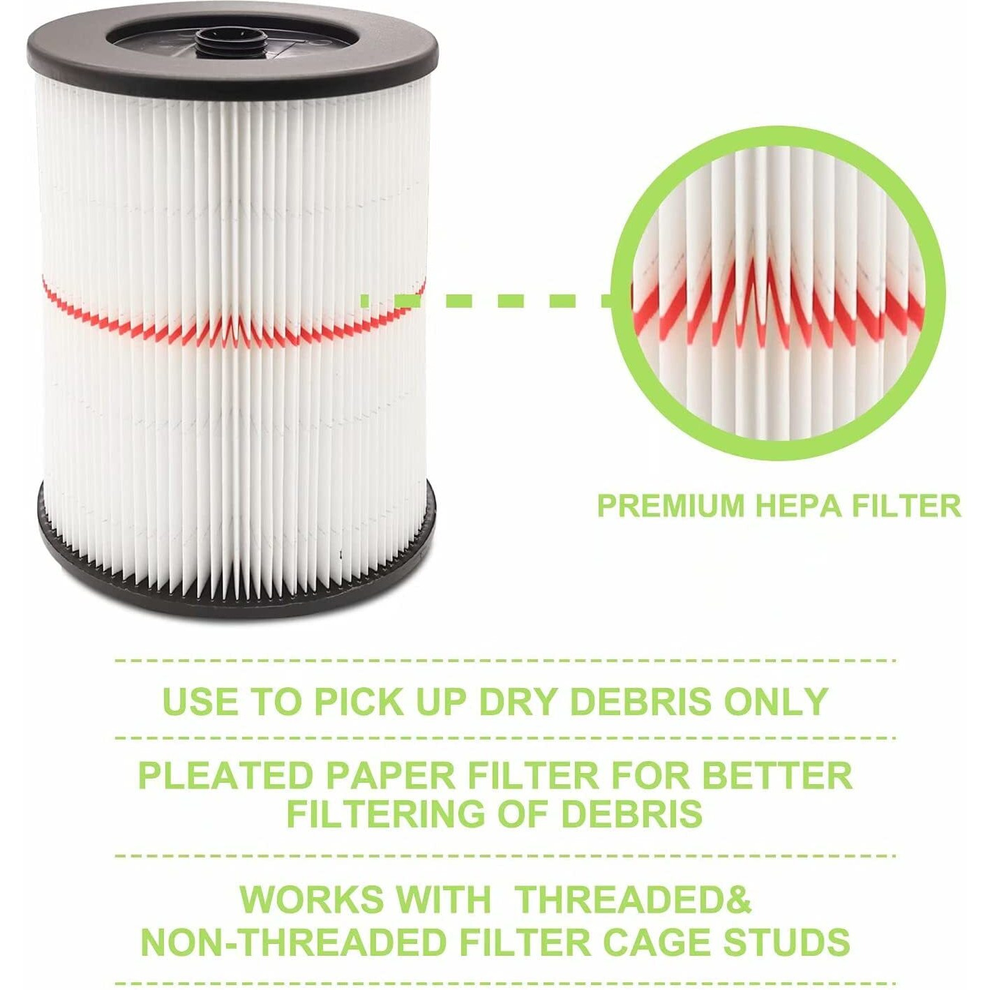 Replacement Filter Fit Shop Vac Craftsman 17816 9-17816 Wet Dry Vacuum Air Cartridge Filter For 5 Gallon Vacuum Cleaner By Seelong