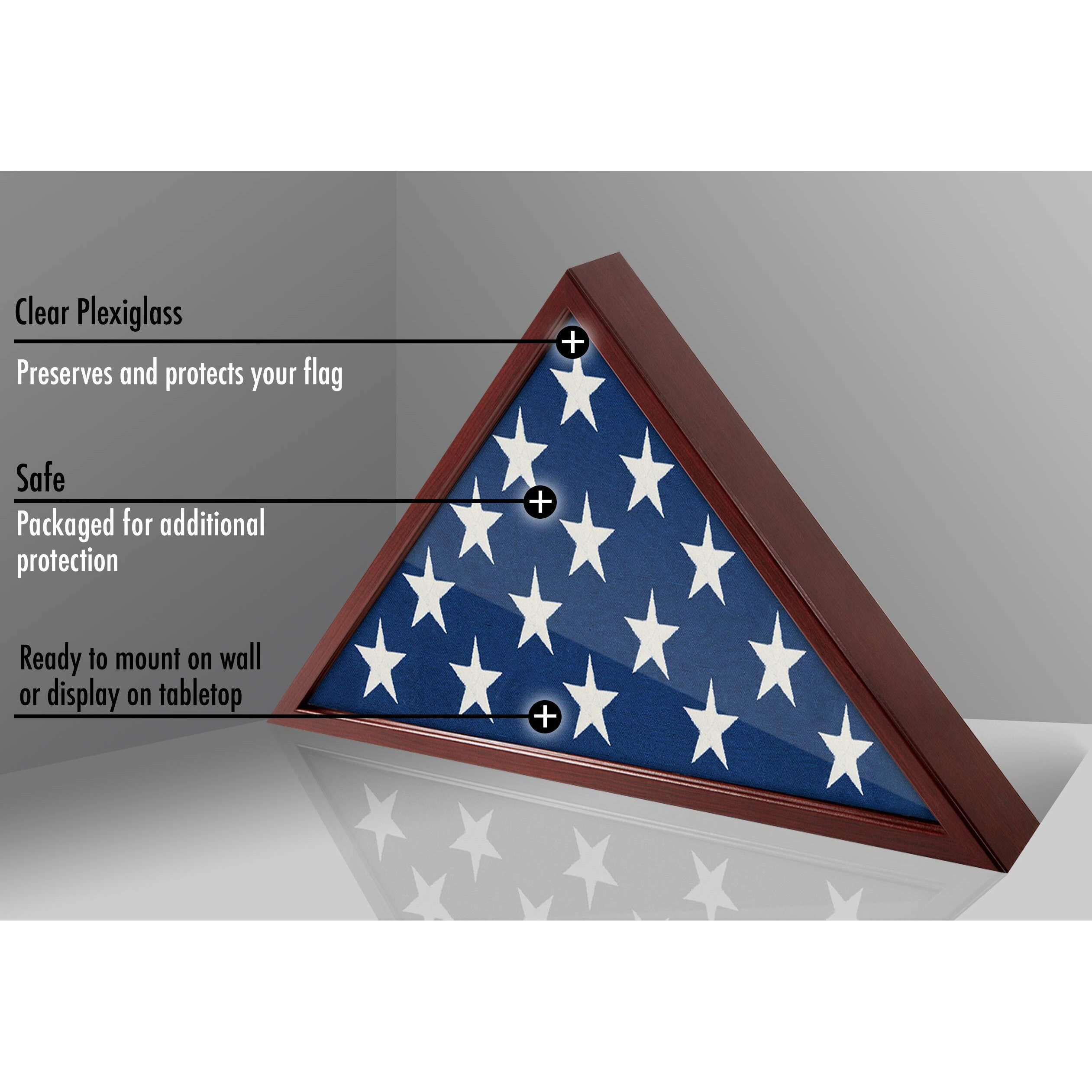 Americanflat Large Flag Display Case For Burial Flag - Fits Folded 5 X 9.5' Flag - Military Flag Case - Silhouette Collection - Flag Box Display Case For Wall Or Tabletop - Mahogany