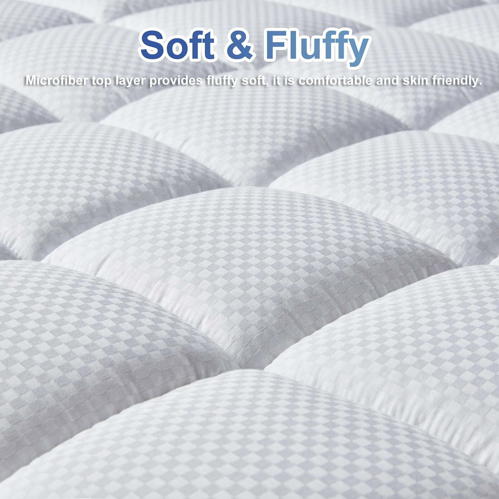 Matbeby Bedding Quilted Fitted Queen Mattress Pad Cooling Breathable Fluffy Soft Mattress Pad Stretches Up To 21 Inch Deep, Queen Size, White, Mattress Topper Mattress Protector