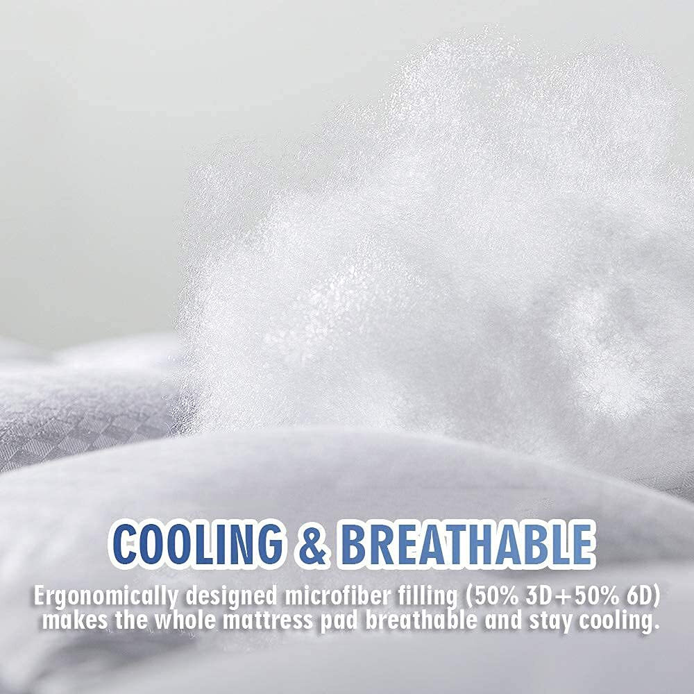 Matbeby Bedding Quilted Fitted Queen Mattress Pad Cooling Breathable Fluffy Soft Mattress Pad Stretches Up To 21 Inch Deep, Queen Size, White, Mattress Topper Mattress Protector