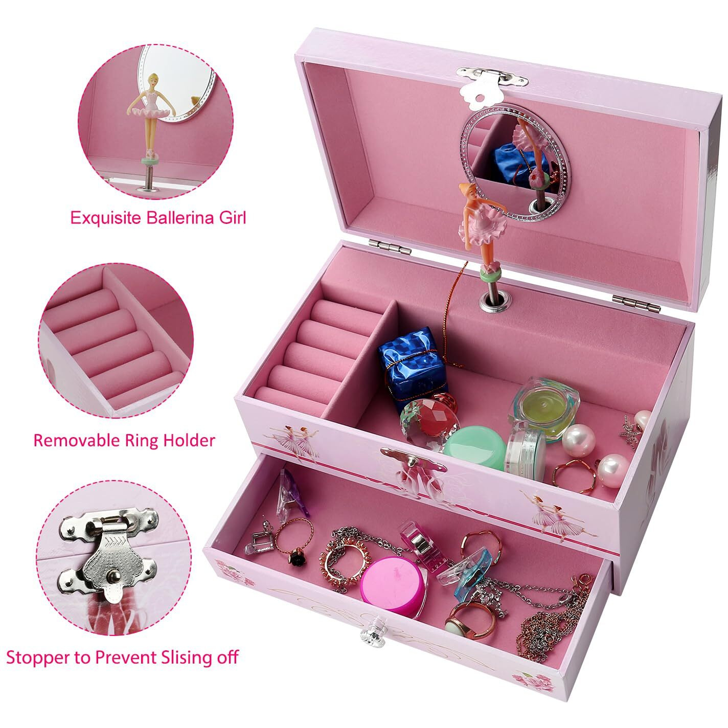 Taopu Sweet Musical Jewelry Box With Pullout Drawer And Dancing Ballerina Girl Figurines Music Box Jewel Storage Case For Girls