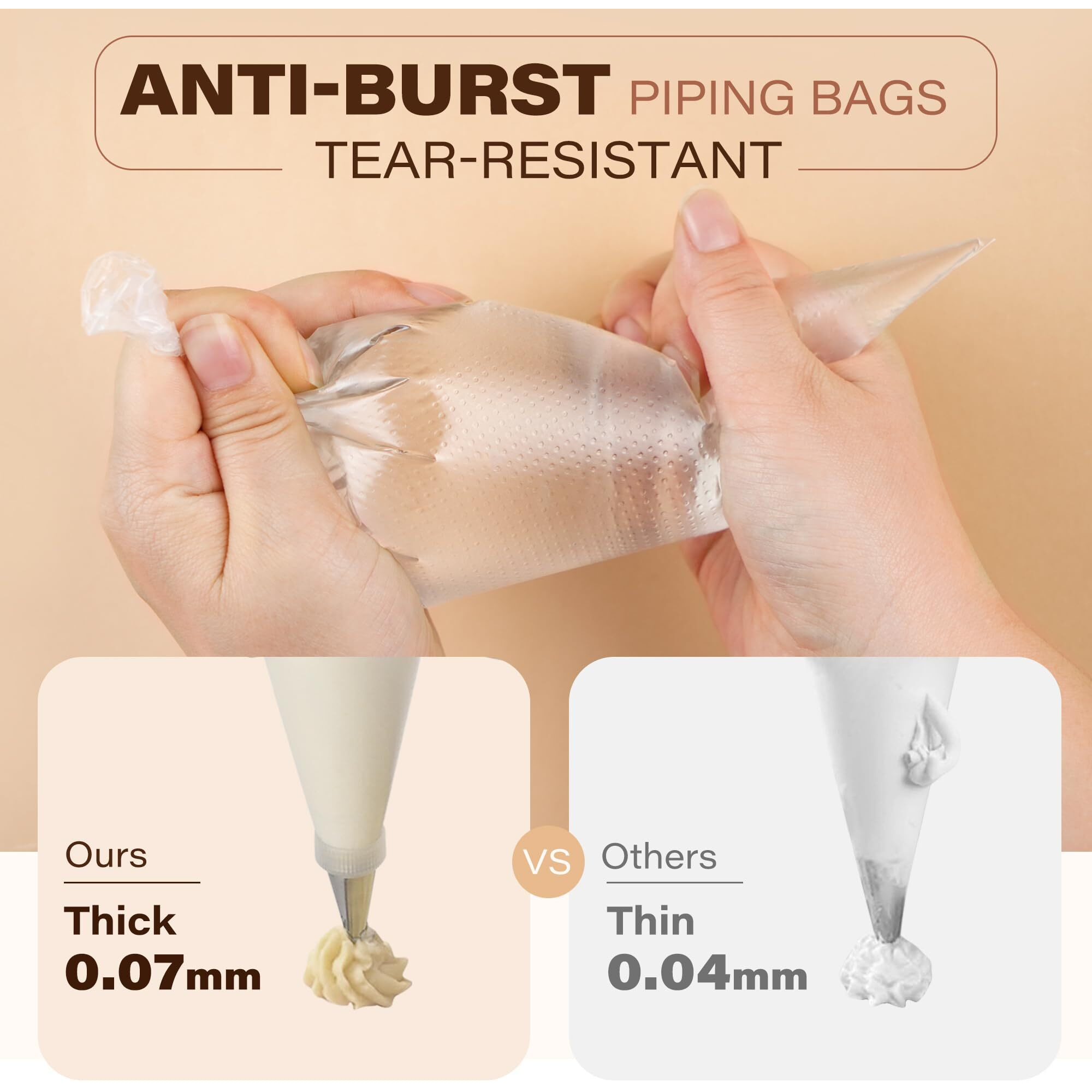 Lotfancy Tipless Piping Bags, 500 Pcs 10 Inch Disposable Pastry Bags For Royal Icing, Cookies, Non-Slip Cake Decorating Bags Tool With 5 Clips, For All Size Tips Couplers