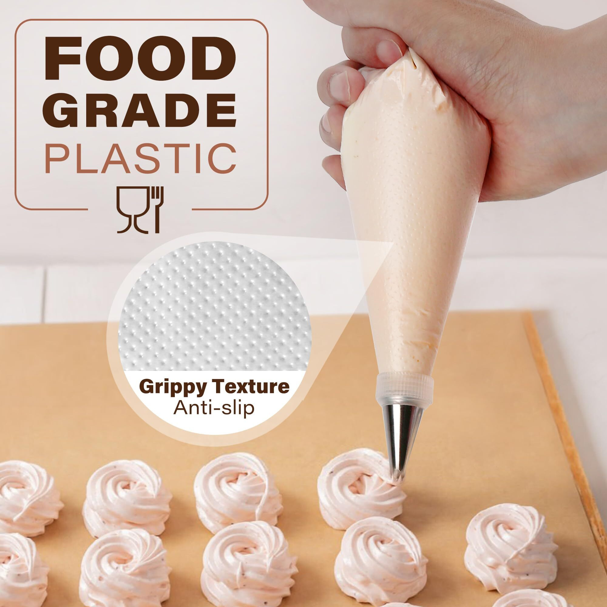Lotfancy Tipless Piping Bags, 500 Pcs 10 Inch Disposable Pastry Bags For Royal Icing, Cookies, Non-Slip Cake Decorating Bags Tool With 5 Clips, For All Size Tips Couplers