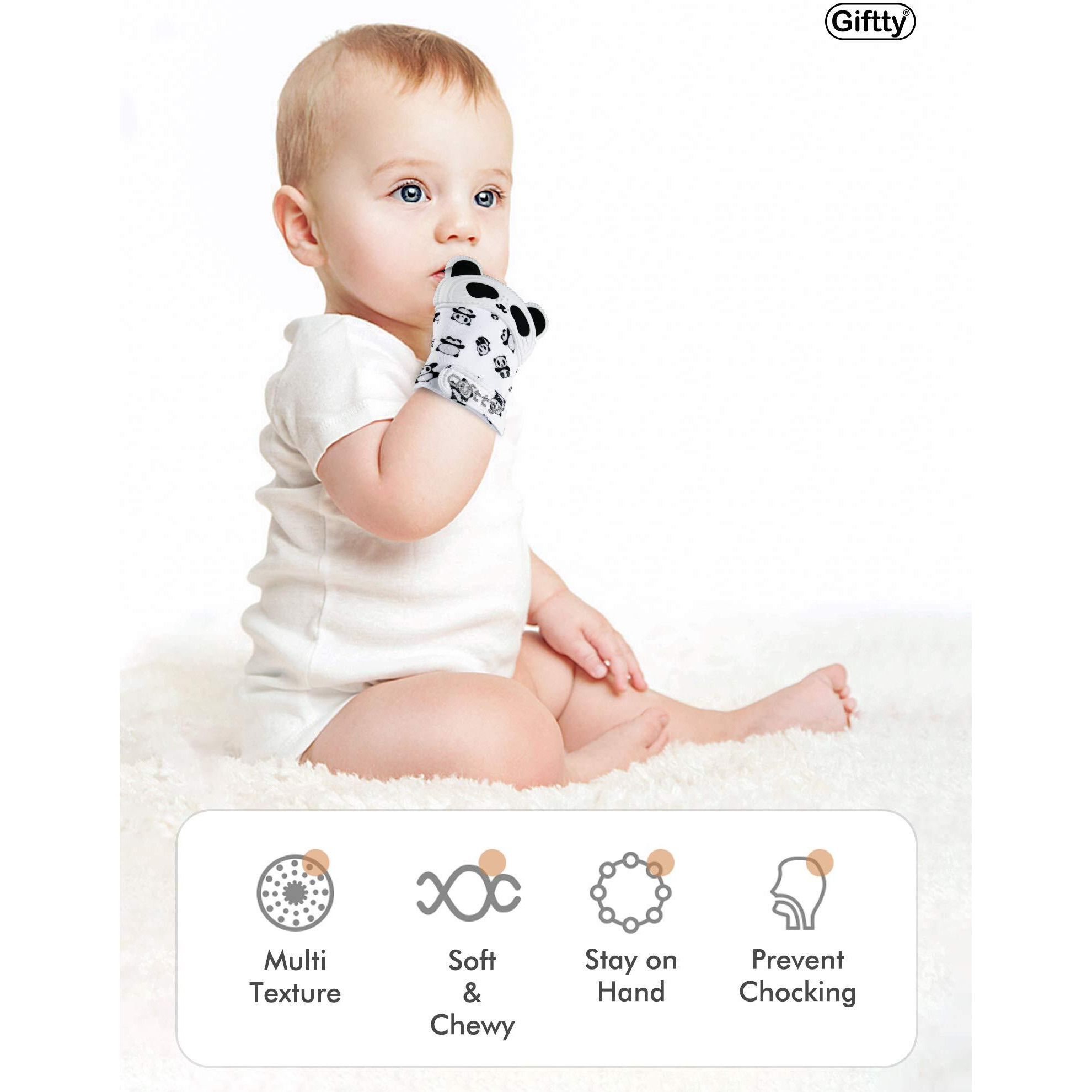 Giftty Baby Teething Mitten Chew Mitt Baby Teether Glove Teething Toy Self Soothing Teether, Teething Pain Relief Soothing Toy, Prevent Scratches Glove, For 0-6 Months Baby