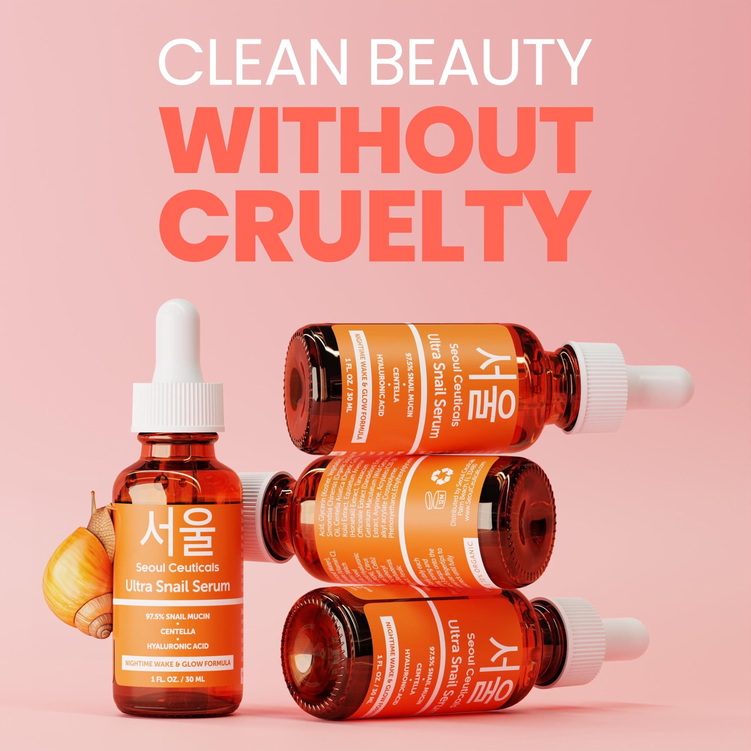 Seoulceuticals Korean Skin Care 97.5% Snail Mucin Serum - K Beauty Skincare Night Serum Hyaluronic Acid For Face - Centella Anti Wrinkle Serum 1Oz