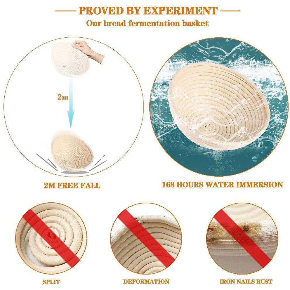2 Pack Of Mini 5 Inch Round Brotform Banneton Proofing Basket Bread Bowl For Baking Dough (Bonus Linen Cover) (5 Inch)
