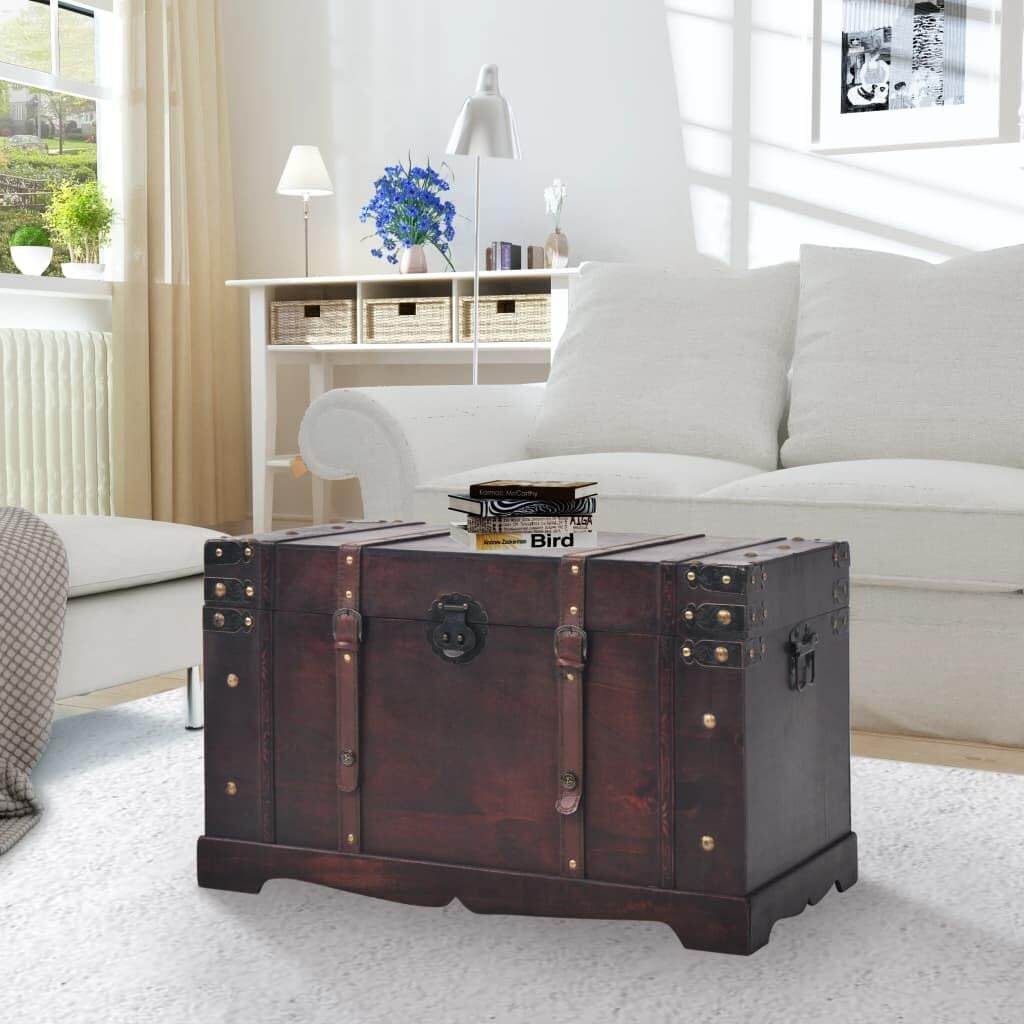 Vidaxl Treasure Chest, Tool Chest With Locking System, Storage Trunk, Storage Box For Bedroom Living Room Hallway Doorway, Retro, Solid Wood