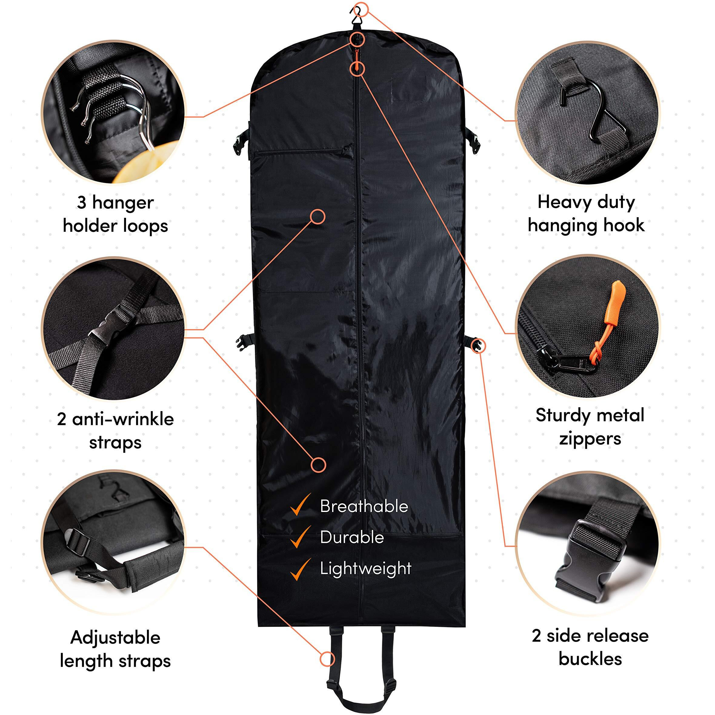 Say Ho Um Trifold 66 Inch Women Travel Garment Bag With 7 Pockets | Extra Long Wedding Dress, Formal, Evening, Ball Gown | Hanging, Breathable, Foldable | Full Length Traveling Clothes Carry On