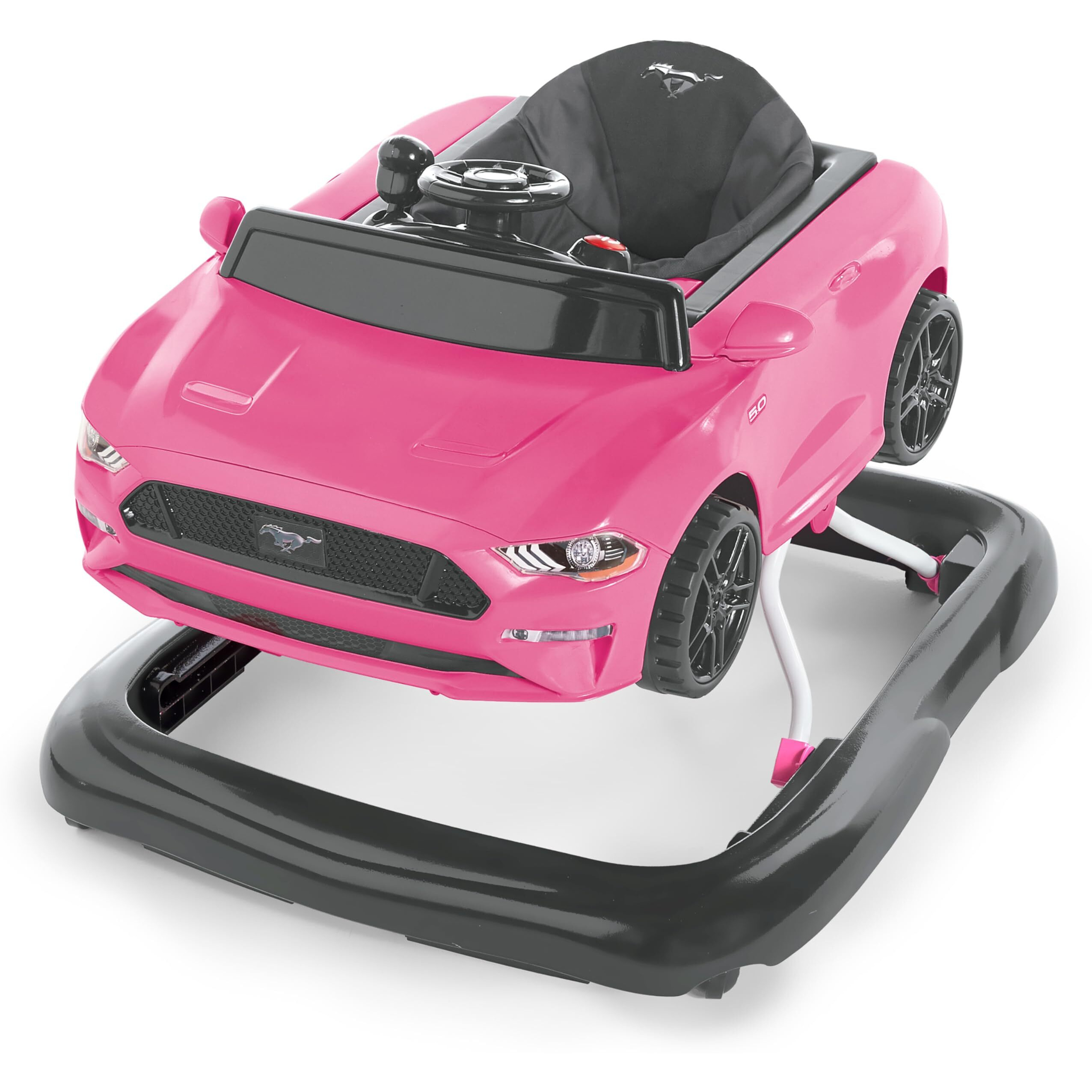 Bright Starts Ford Mustang 4-In-1 Pink Baby Activity Center & Push Walker With Removable Interactive Steering Wheel -Toy, 6 Months And Up