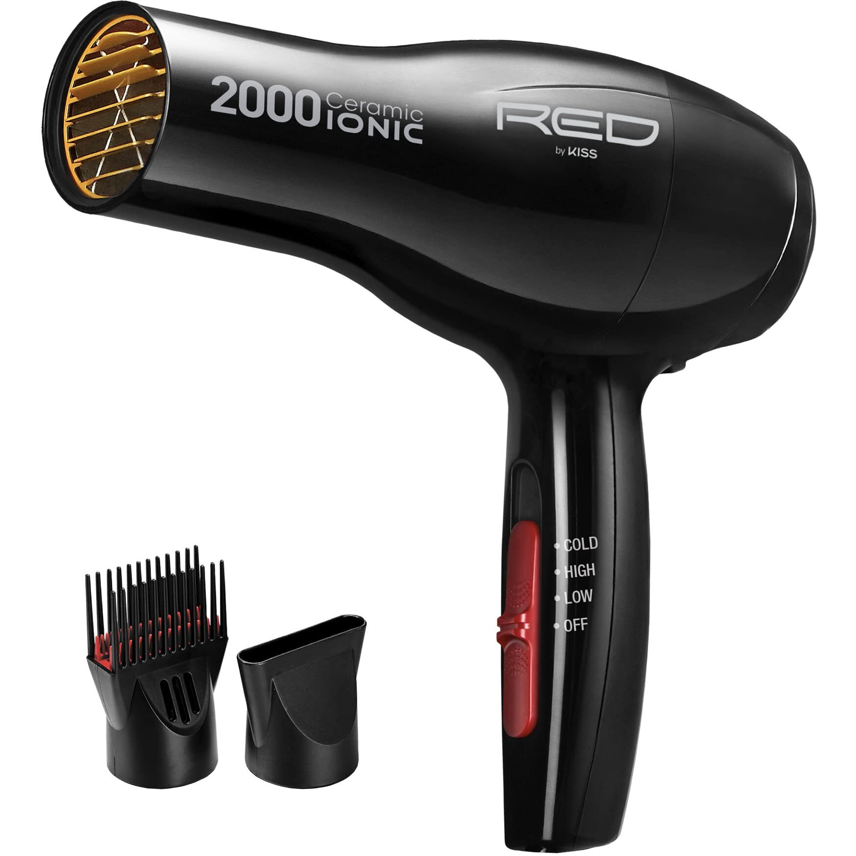Red By Kiss 2000 Ceramic Ionic Hair Blow Dryer 2 Bonus Detangler Pik Included Professional 3 Setting Heat Speed