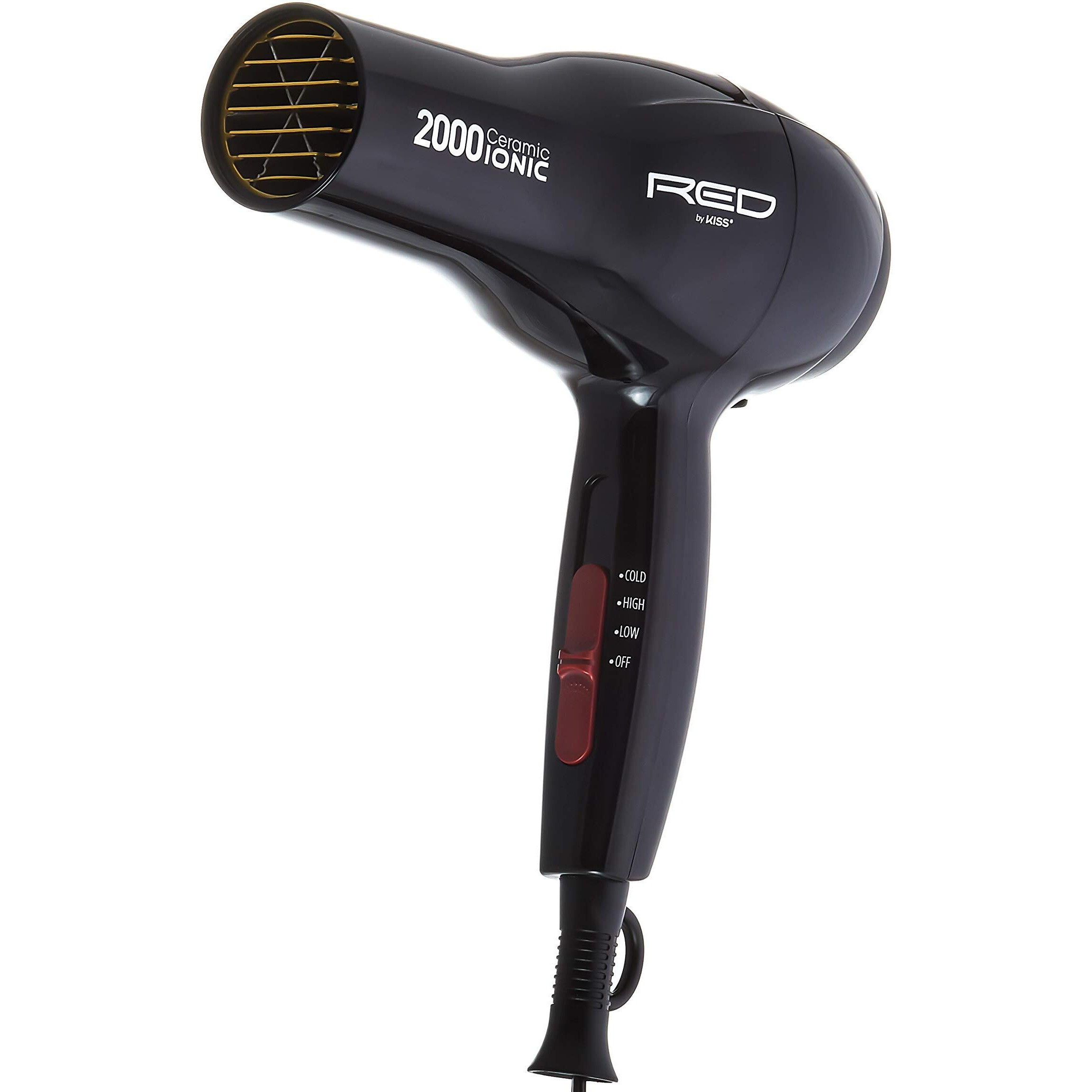 Red By Kiss 2000 Ceramic Ionic Hair Blow Dryer 2 Bonus Detangler Pik Included Professional 3 Setting Heat Speed