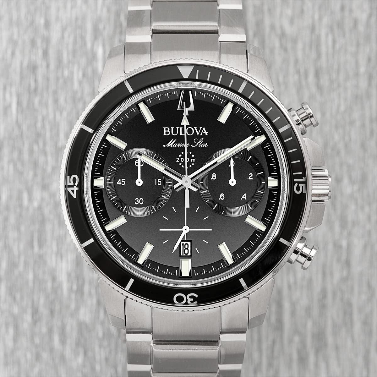 Bulova Men's Marine Star Series C Stainless Steel 6-Hand Chronograph Quartz Watch, Black Dial Style 96B272