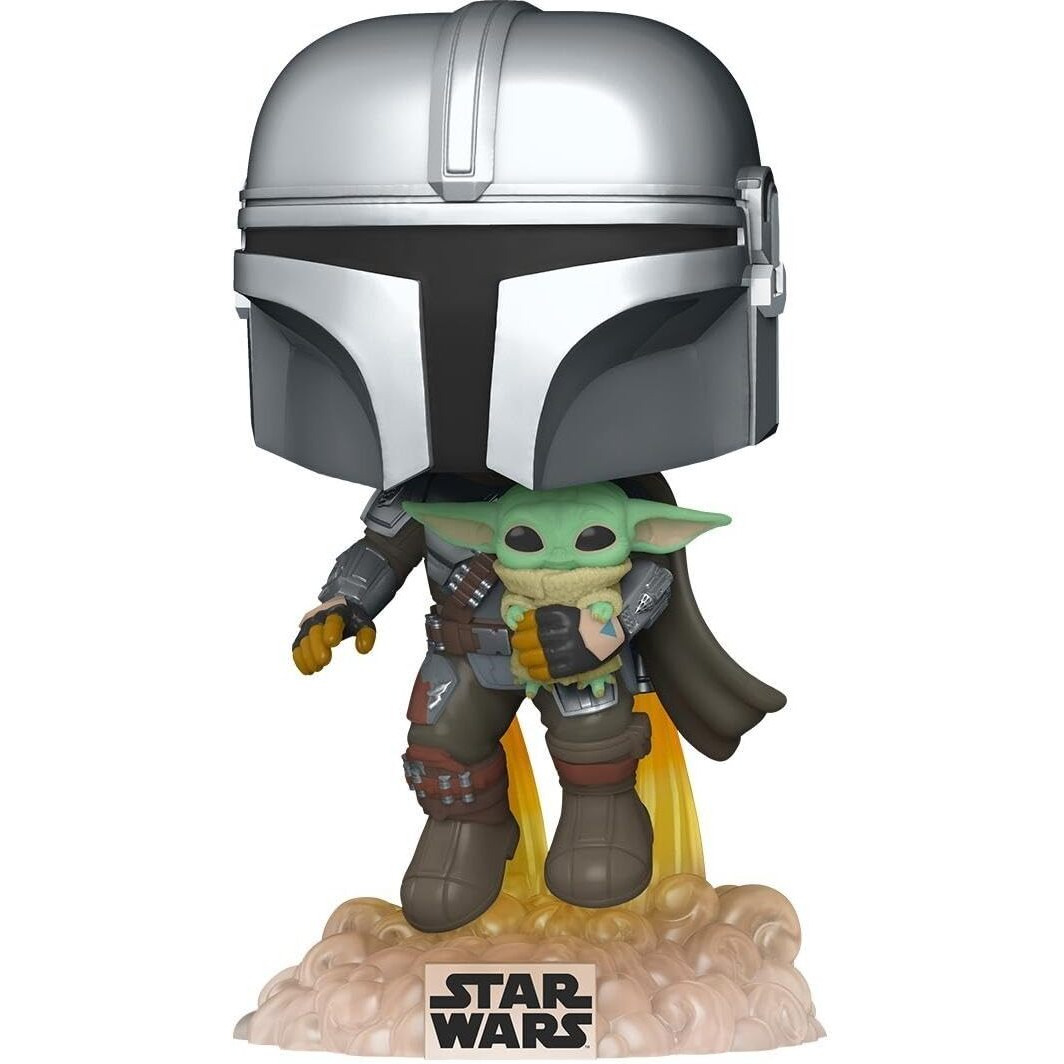 Funko Pop Star Wars The Mandalorian - Mandalorian Flying With The Child, Grey