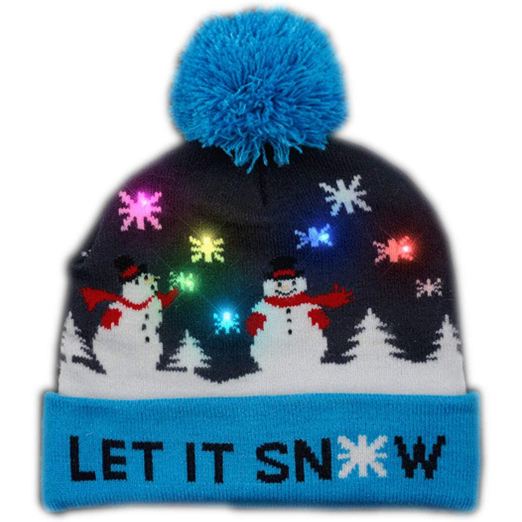 Multicolor Led Snowy Snowflake Winter Christmas Holiday Snowmen Beanie Hat