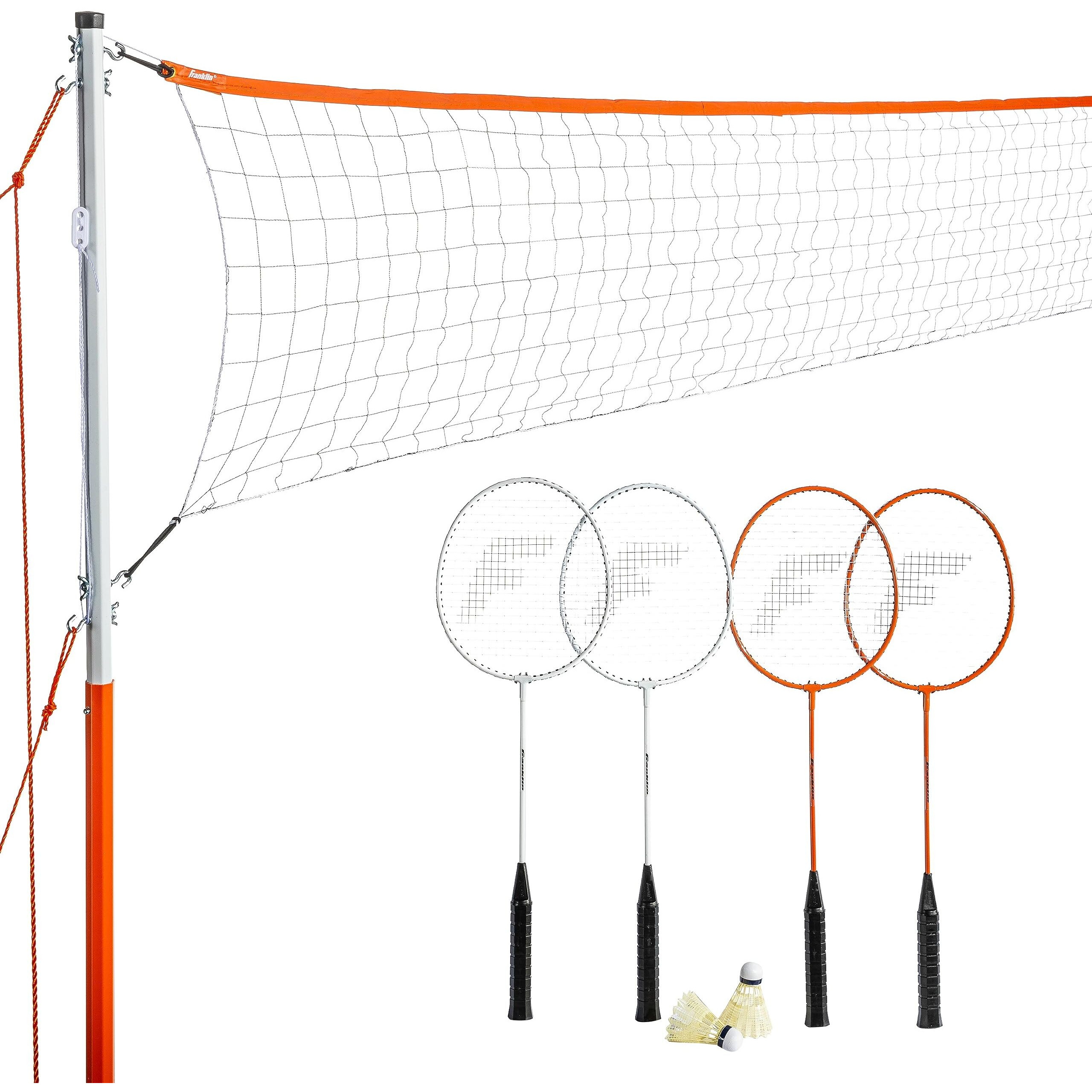 Franklin Sports Badminton Set - Backyard Badminton Net Set - Rackets And Birdies Included - Backyard Or Beach Badminton Set - Starter Set, One Size