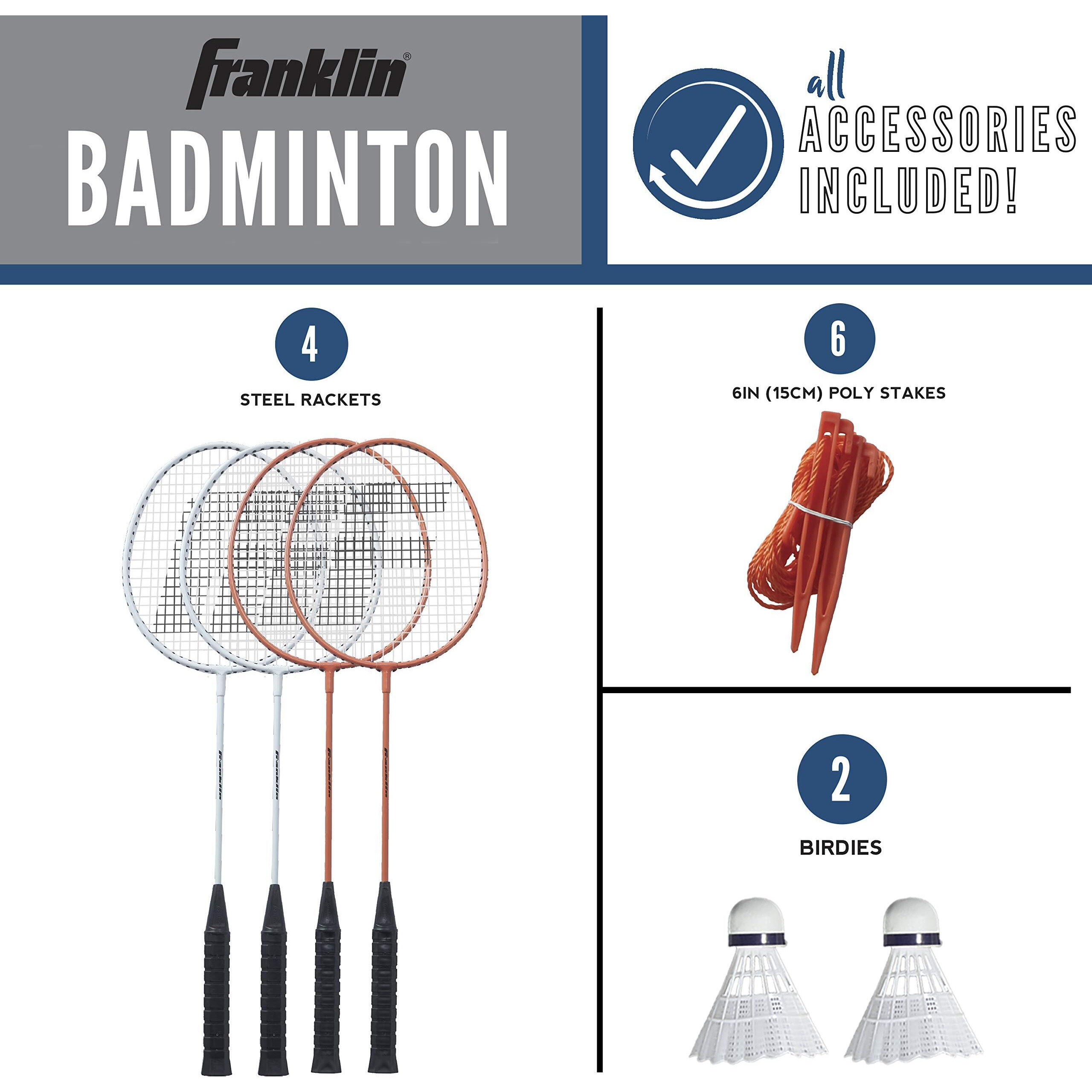 Franklin Sports Badminton Set - Backyard Badminton Net Set - Rackets And Birdies Included - Backyard Or Beach Badminton Set - Starter Set, One Size