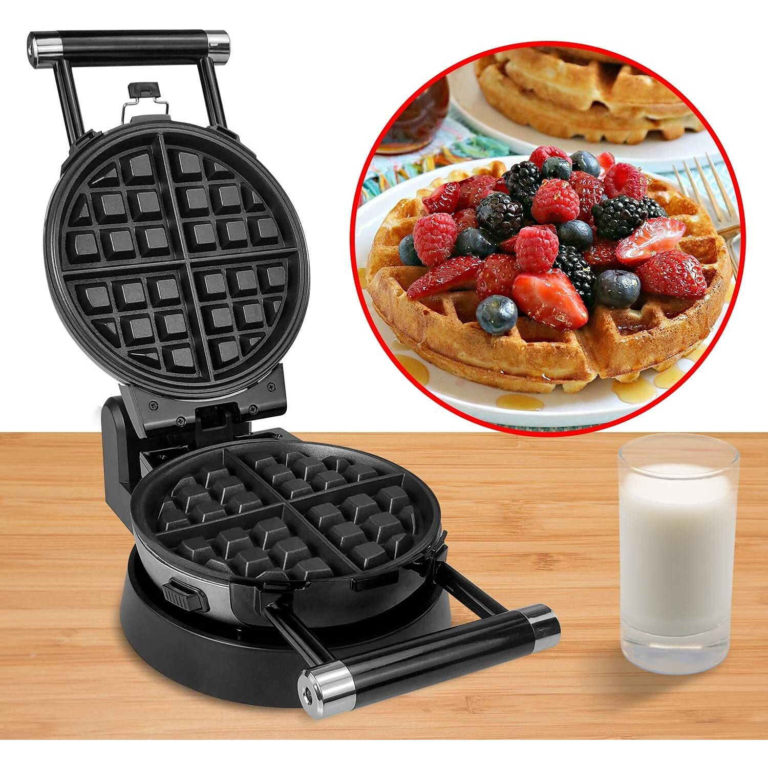 Health And Home 3-In-1 Waffle, Omelet, Egg Waffle Maker, 3 Removable Nonstick Baking Plates, Upgraded 360 Rotating Belgian Maker