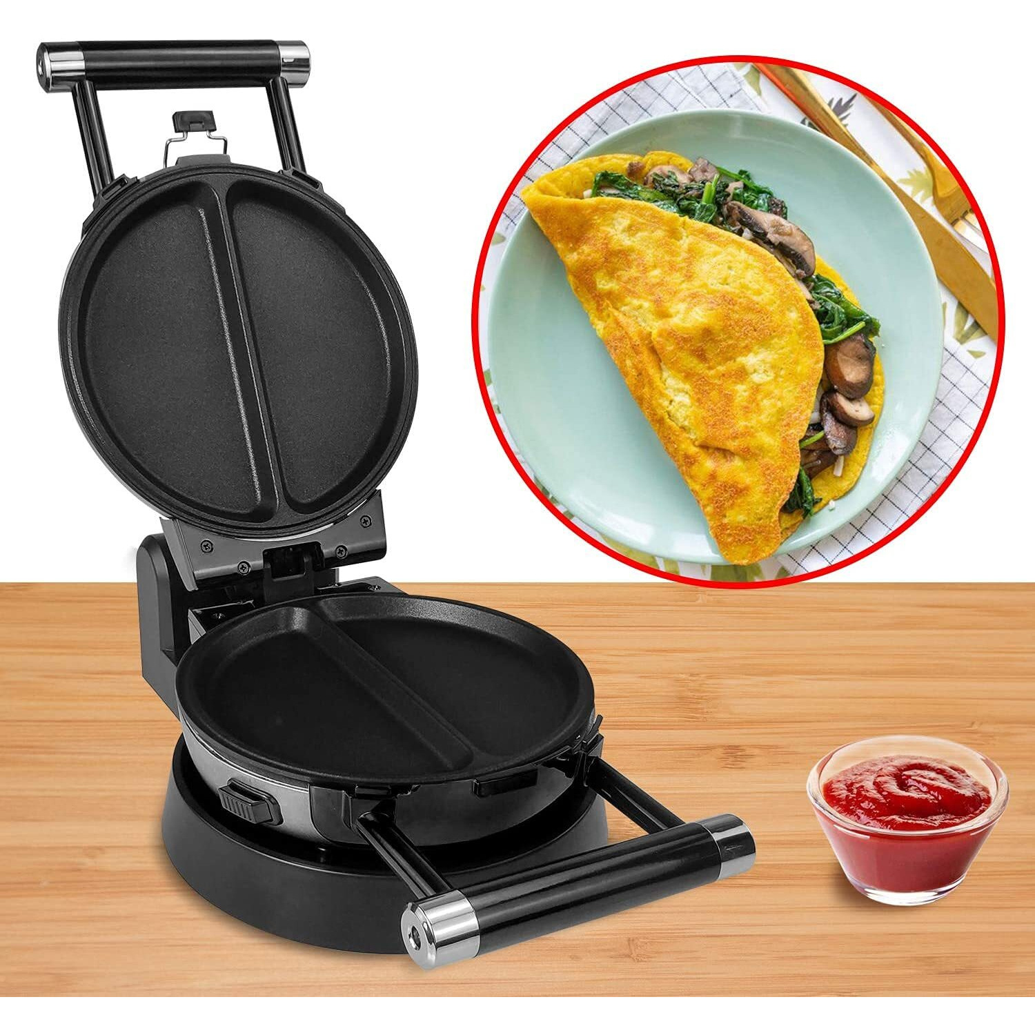 Health And Home 3-In-1 Waffle, Omelet, Egg Waffle Maker, 3 Removable Nonstick Baking Plates, Upgraded 360 Rotating Belgian Maker