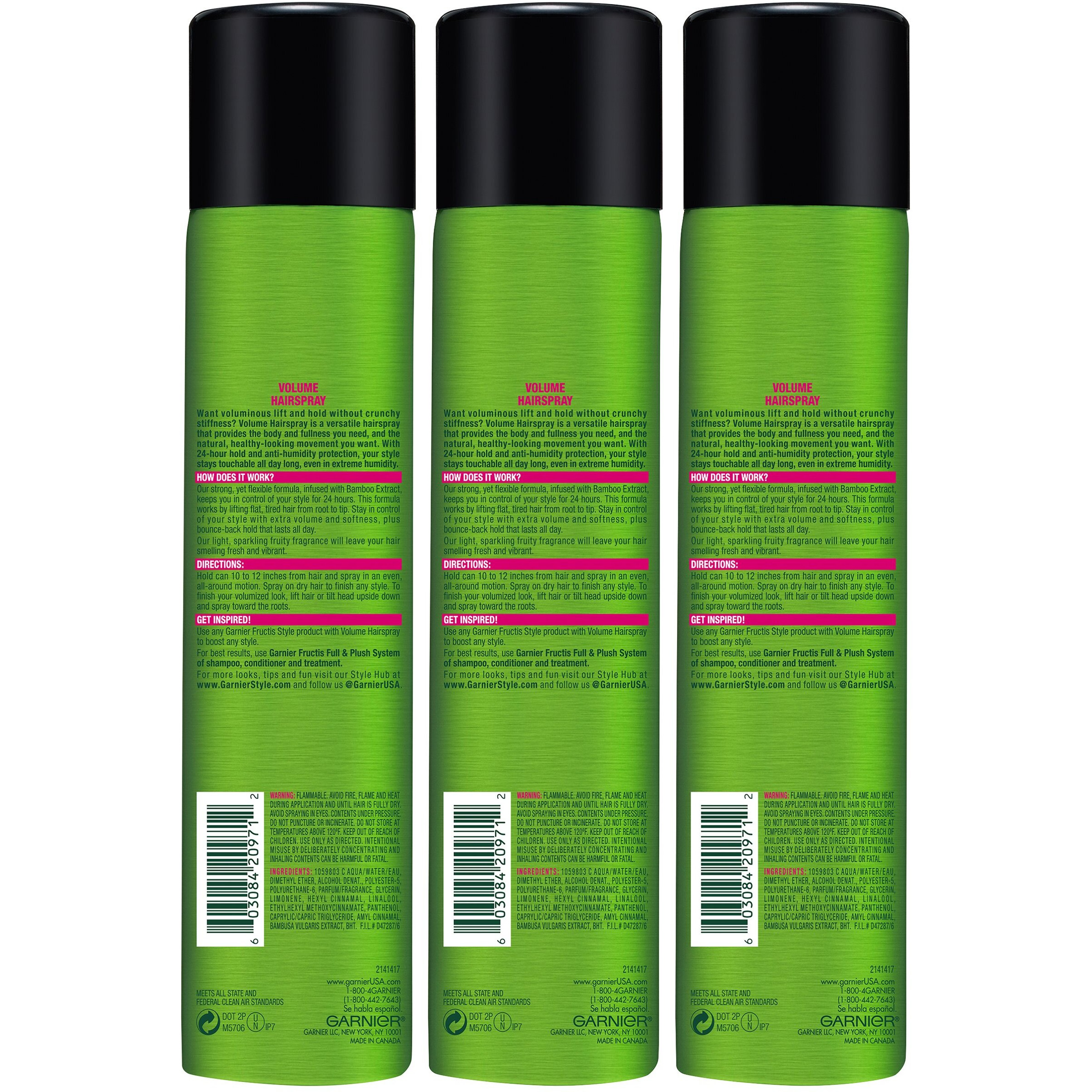Garnier Fructis Style Volume Hairspray, All Hair Types, 8.25 Oz. (Packaging May Vary), 3Count