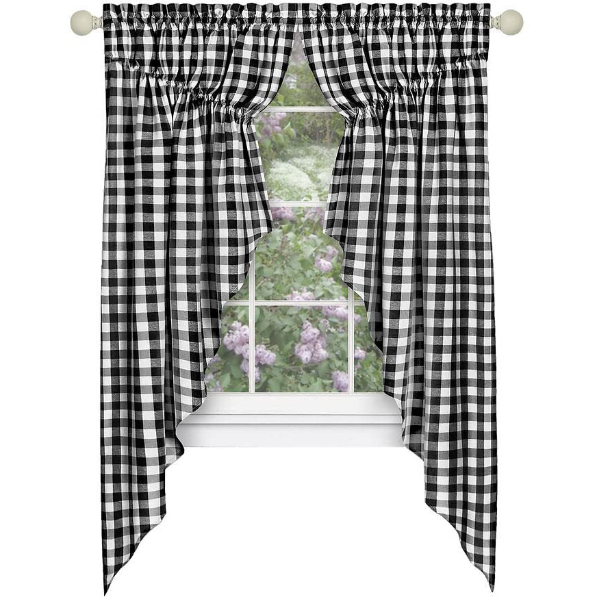 Buffalo Check Gathered Swag Window Curtain Pair - 72 Inch Width, 63 Inch Length - Black & White Plaid - Light Filtering Farmhouse Country Drapes For Bedroom Living & Dining Room By Achim Home Decor