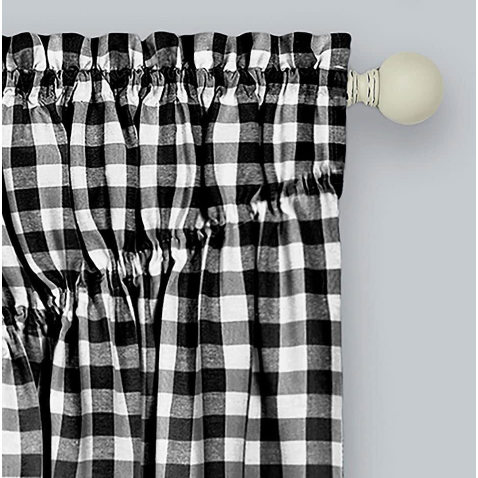 Buffalo Check Gathered Swag Window Curtain Pair - 72 Inch Width, 63 Inch Length - Black & White Plaid - Light Filtering Farmhouse Country Drapes For Bedroom Living & Dining Room By Achim Home Decor