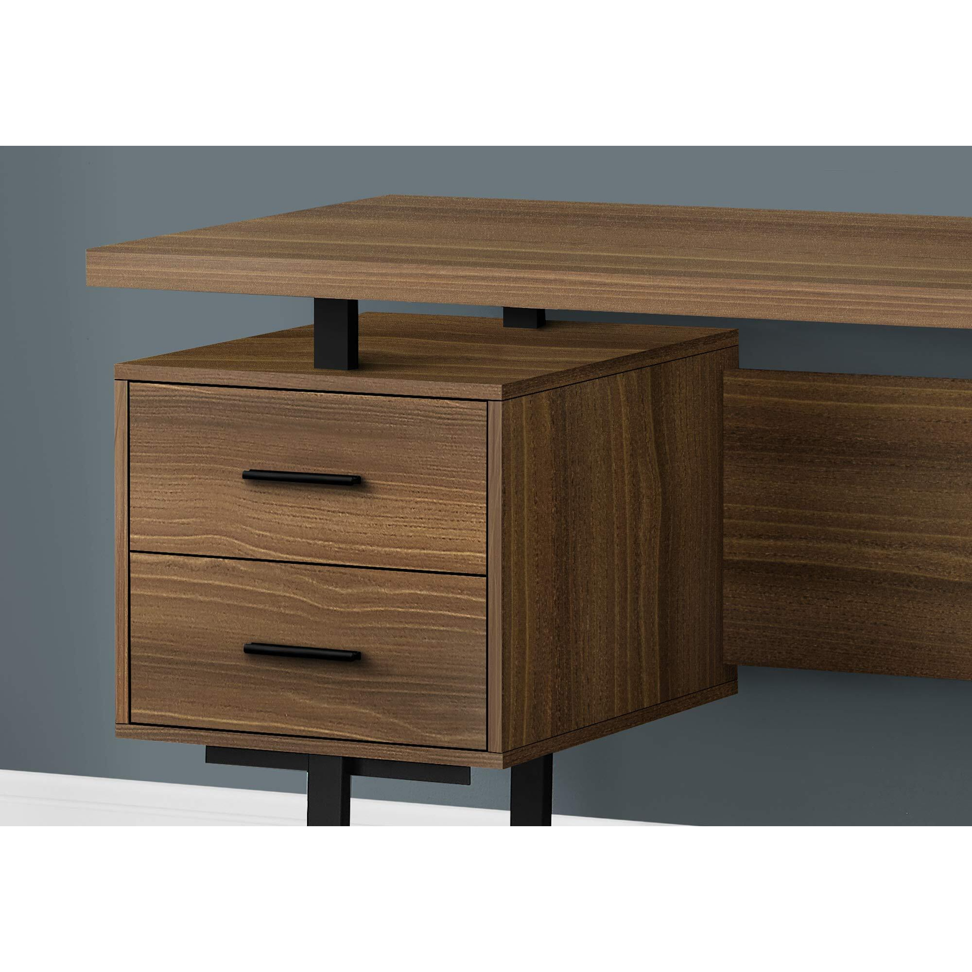 Monarch Specialties I 7625 Computer Desk, Home Office, Laptop, Left, Right Set-Up, Storage Drawers, 60"" L, Work, Metal, Laminate, Walnut, Black, Contemporary