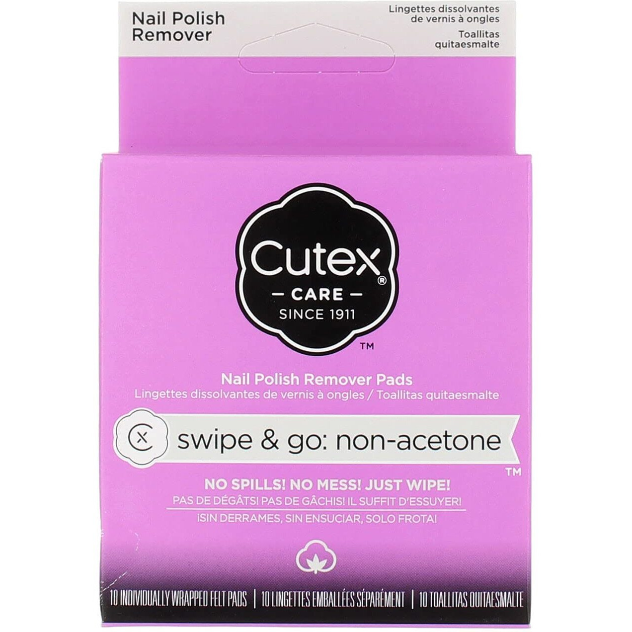 Cutex Care Swipe & Go Non-Acetone Nail Polish Remover Pads 10Ct