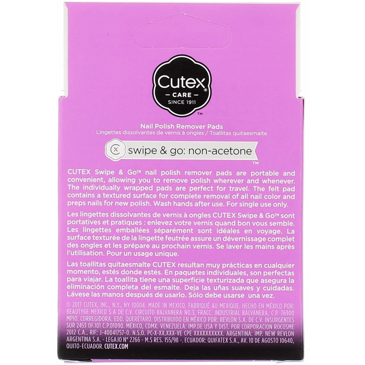 Cutex Care Swipe & Go Non-Acetone Nail Polish Remover Pads 10Ct