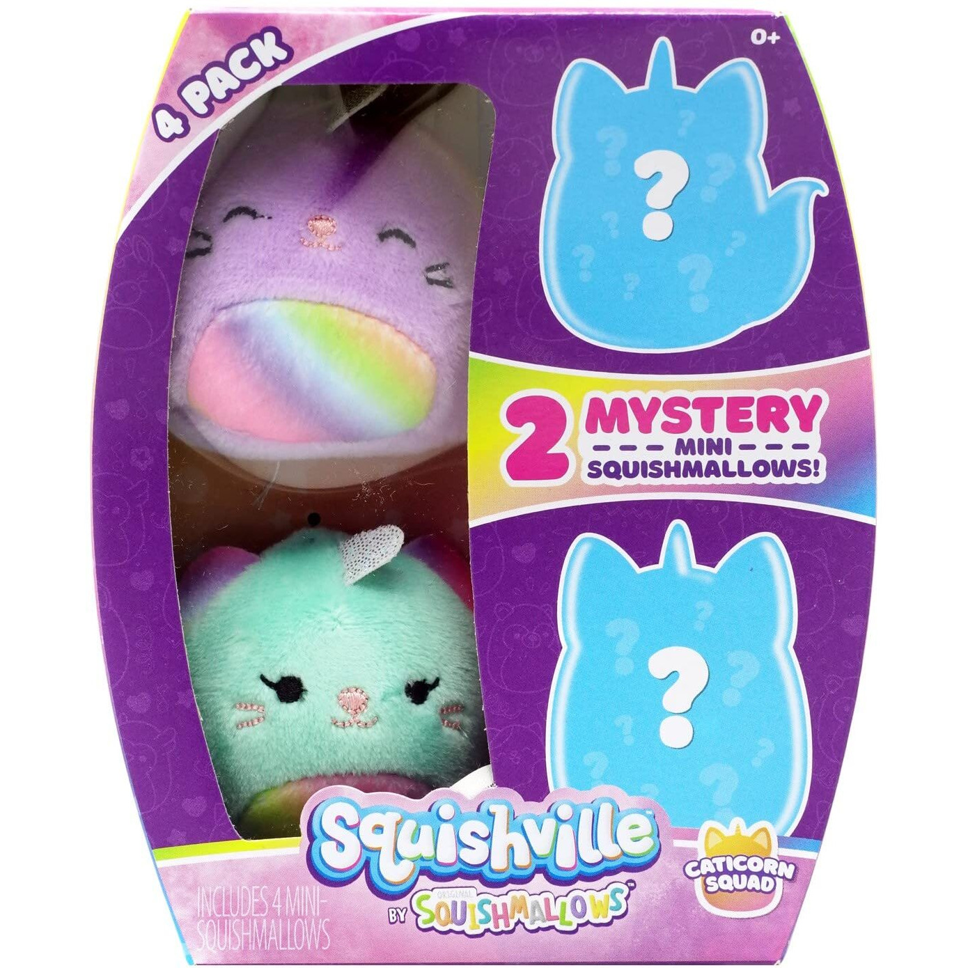 Squishville By Squishmallows Sqm0078 Mystery Squad, Four 2, Irresistibly Soft Colourful Plush Caticorns, Mini Squishmallows
