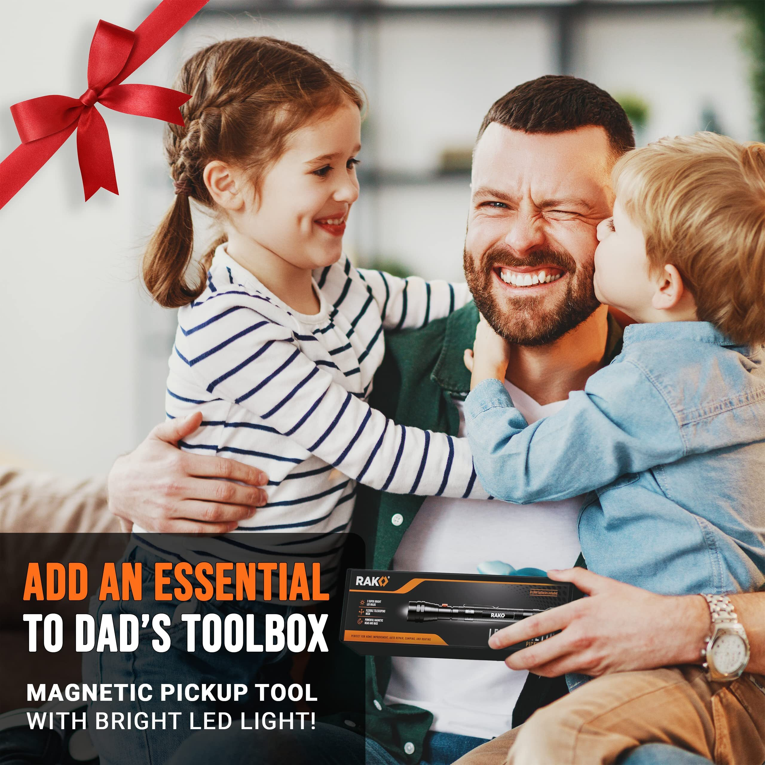 Rak Magnetic Pickup Tool Gifts For Men - Telescoping Magnet With Led Flashlight And 22 Inches Extendable Neck - Cool Gadget Gifts For Dad - Led Flashlgiht