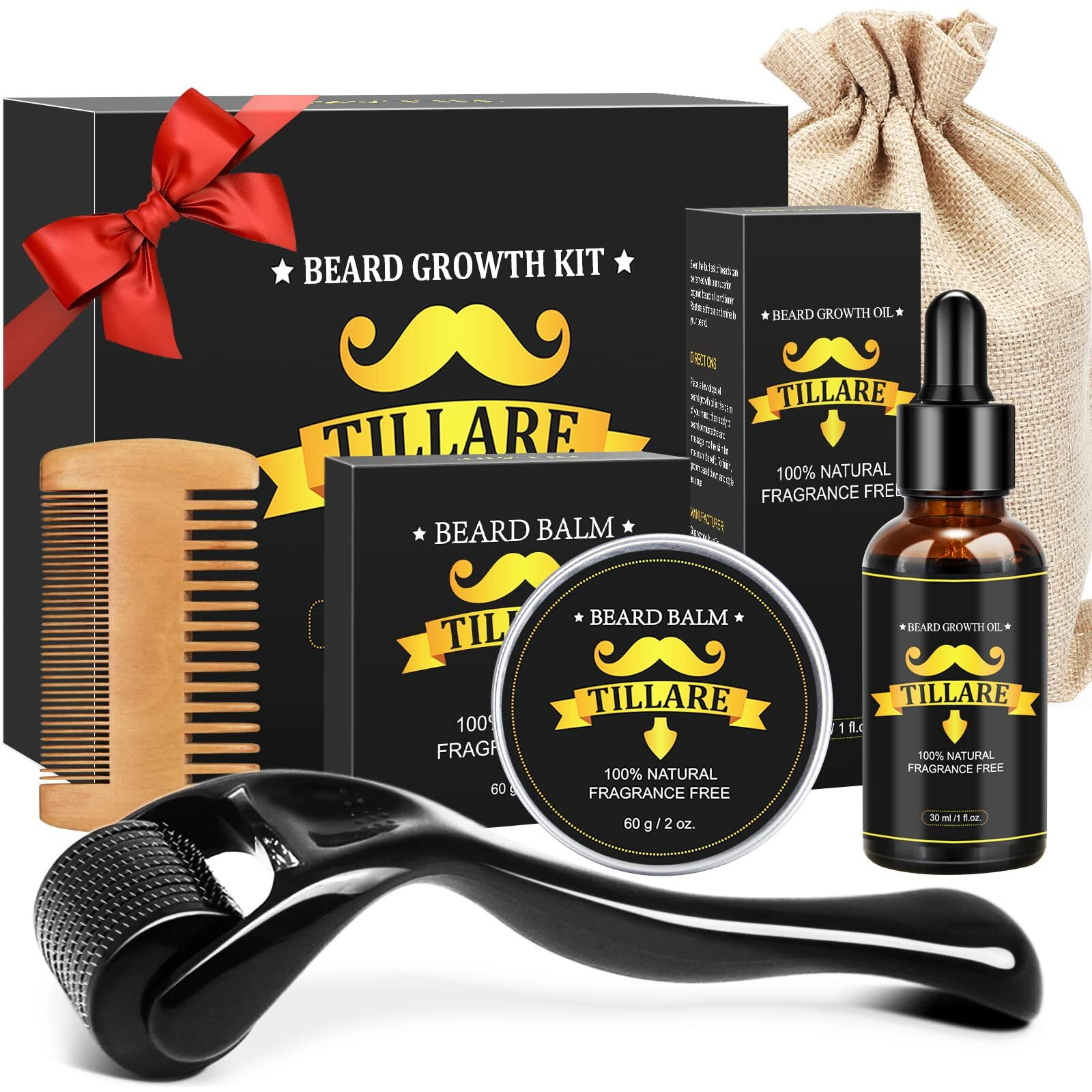 Beard Growth Kit, Beard Kit With Beard Growth Oil, Balm, Comb, Massager For Fuller & Stronger Beards, Birthday Gifts For Men Husband Dad Boyfriend