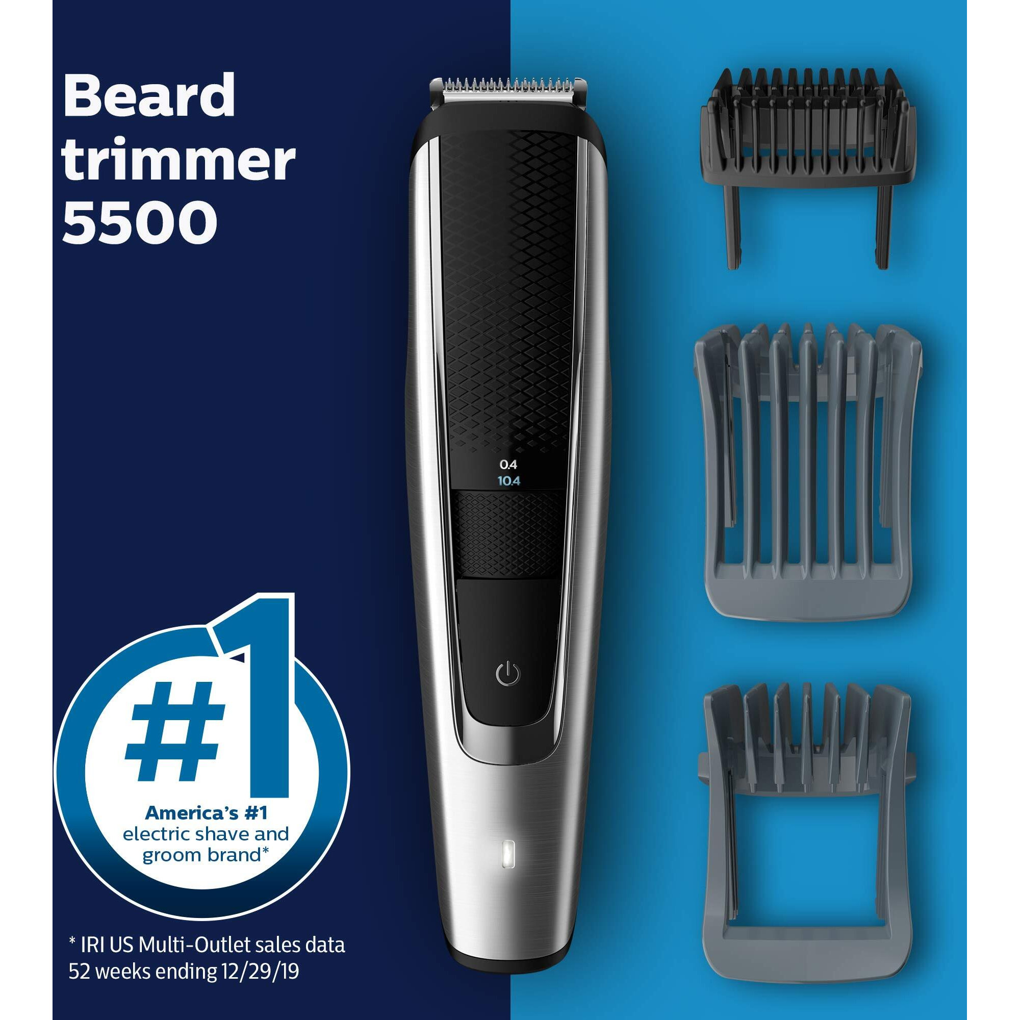 Philips Norelco Beard Trimmer And Hair Clipper Series 5500, Electric, Cordless, One Pass Beard Trimmer And Hair Clipper With Washable Feature For Easy Clean - No Blade Oil Needed - Bt5511/49