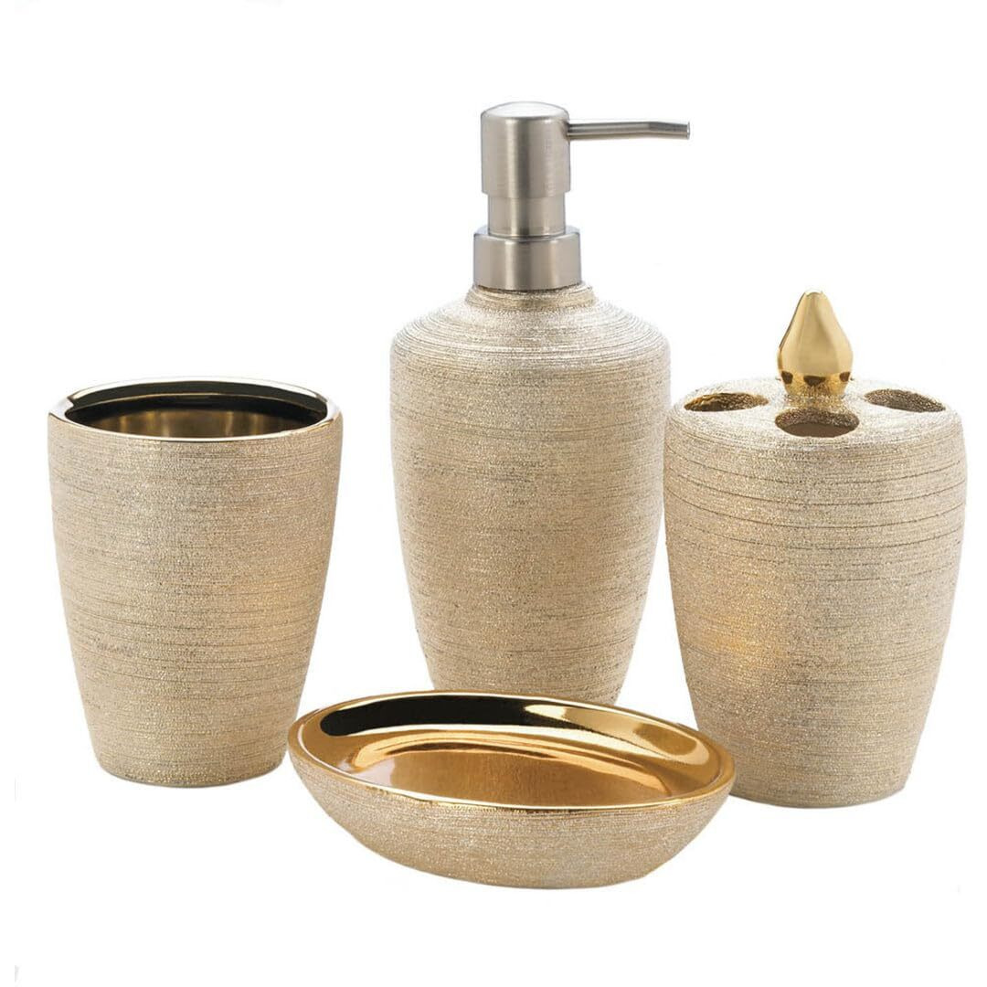 Golden Shimmer Bath Accessory Set 3.37X3.37X7.12