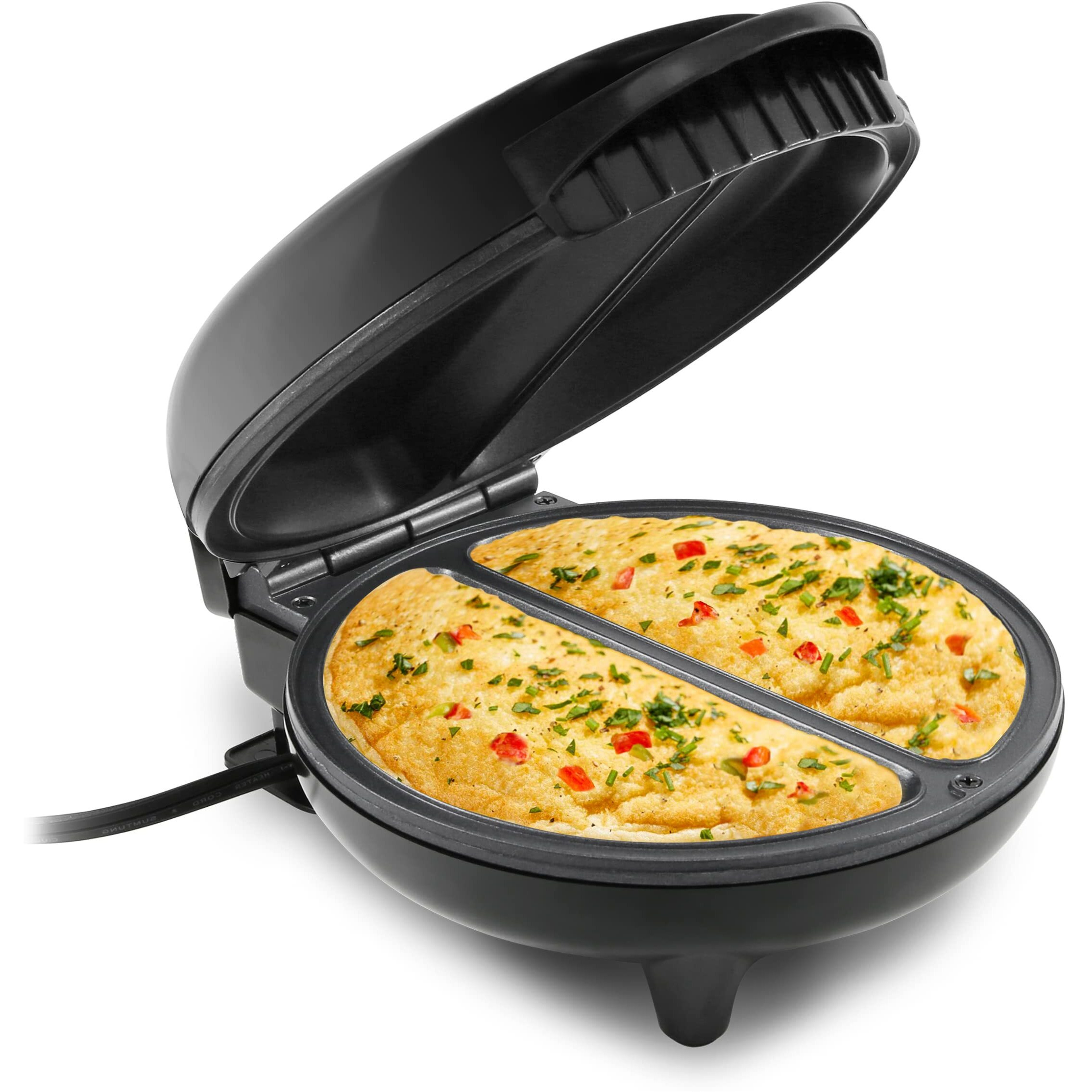 Elite Gourmet Eom205 Non-Stick Omelet, Frittata, Snack Pocket Maker, Dessert Maker, 2 Individual 6.5"" Omelets, Stainless Steel And Black