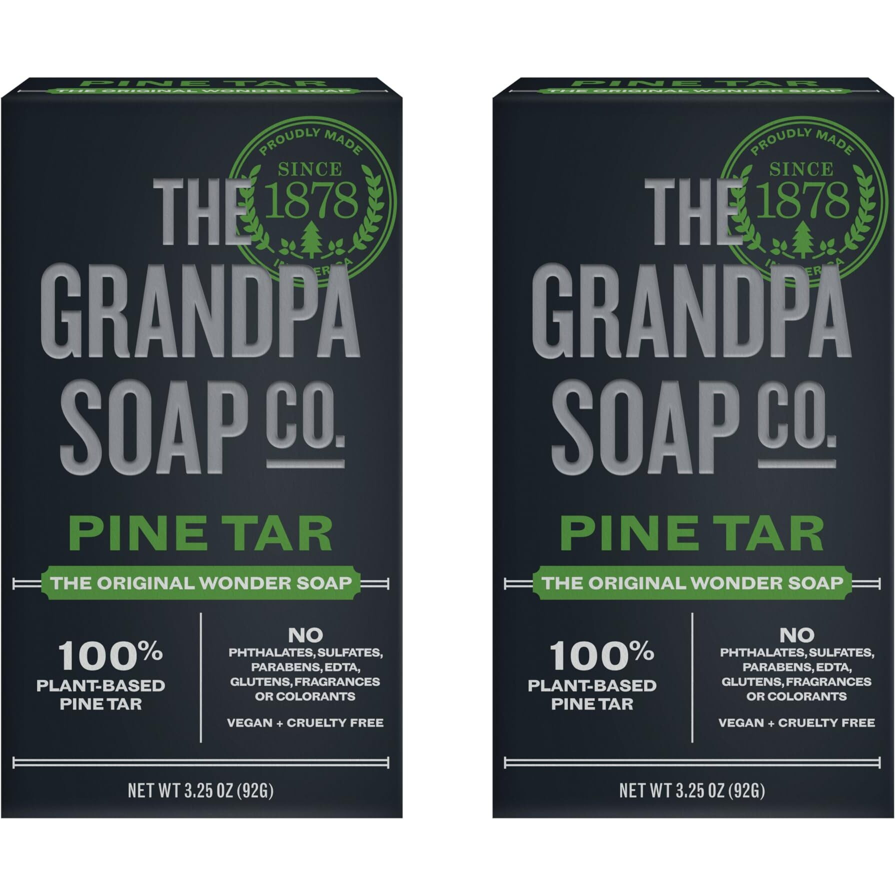 Pine Tar Bar Soap By The Grandpa Soap Company | The Original Wonder Soap |Vegan, 3-In-1 Cleanser, Deodorizer & Moisturizer | 3.25 Oz. Each  2 Pack
