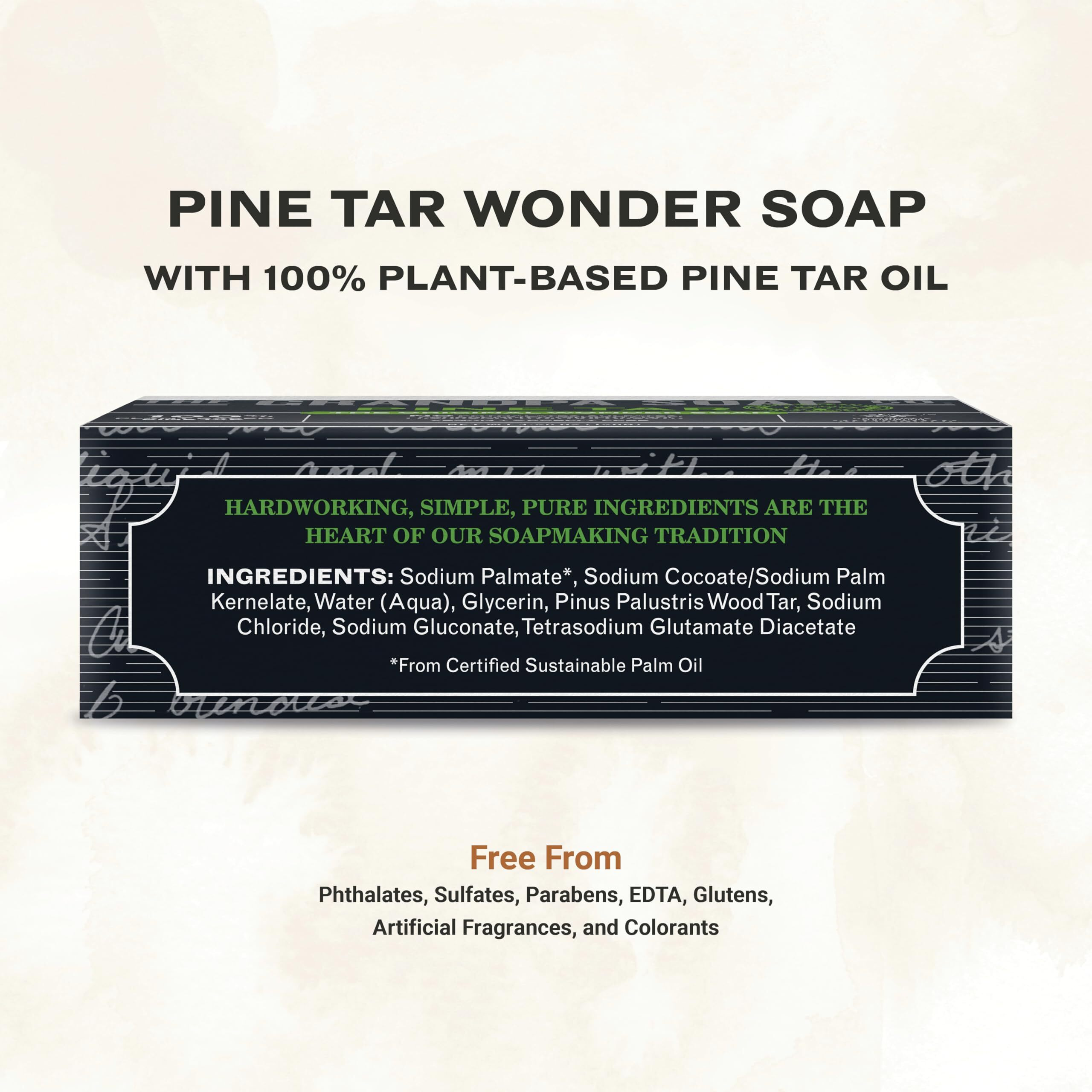 Pine Tar Bar Soap By The Grandpa Soap Company | The Original Wonder Soap |Vegan, 3-In-1 Cleanser, Deodorizer & Moisturizer | 3.25 Oz. Each  2 Pack