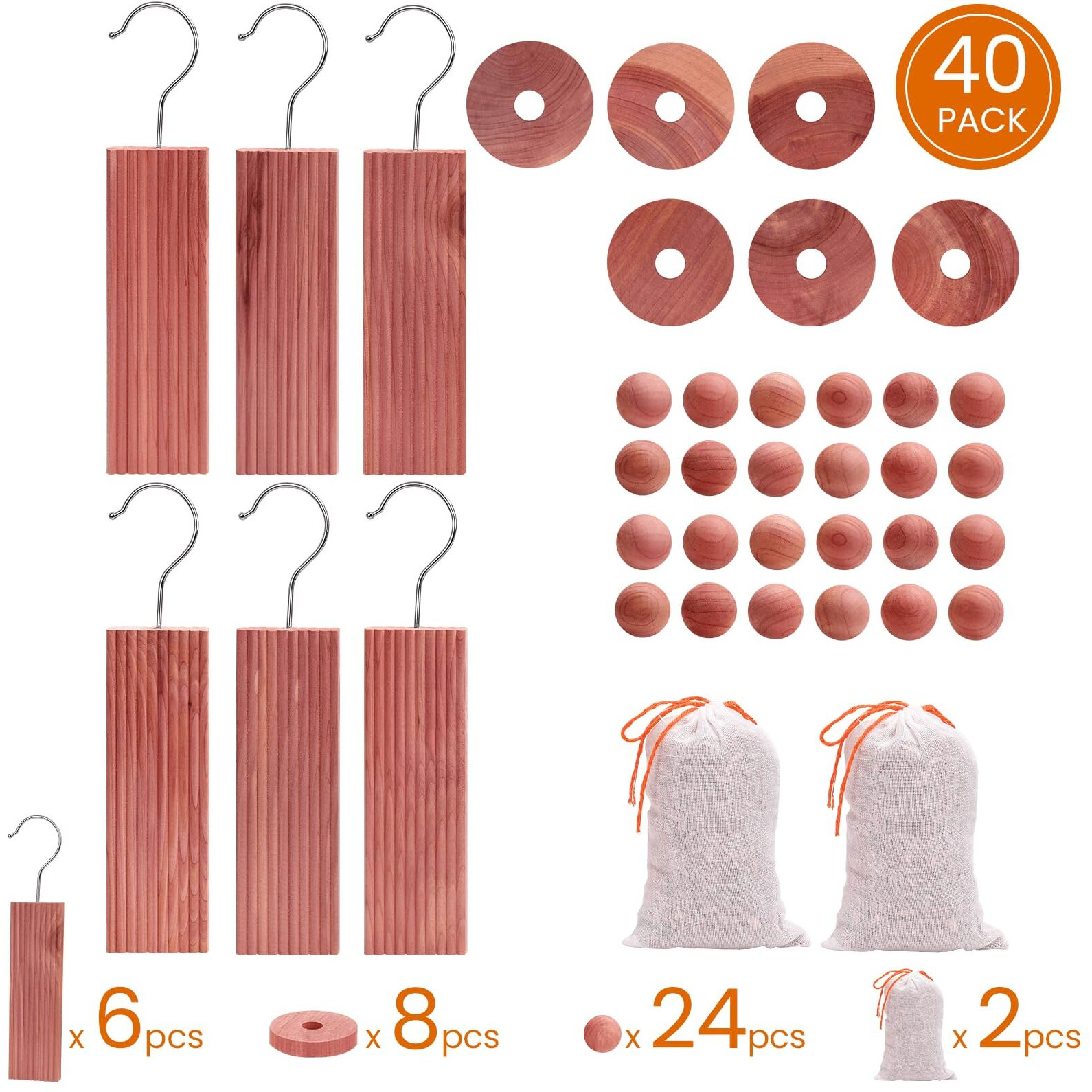 Homode Cedar Blocks For Clothes Storage, Cedar Wood Chips And Balls For Closets And Drawers, Fresh Scented Sachets, 40 Pack