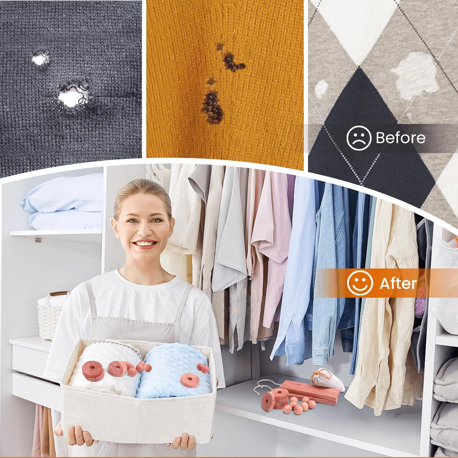 Homode Cedar Blocks For Clothes Storage, Cedar Wood Chips And Balls For Closets And Drawers, Fresh Scented Sachets, 40 Pack